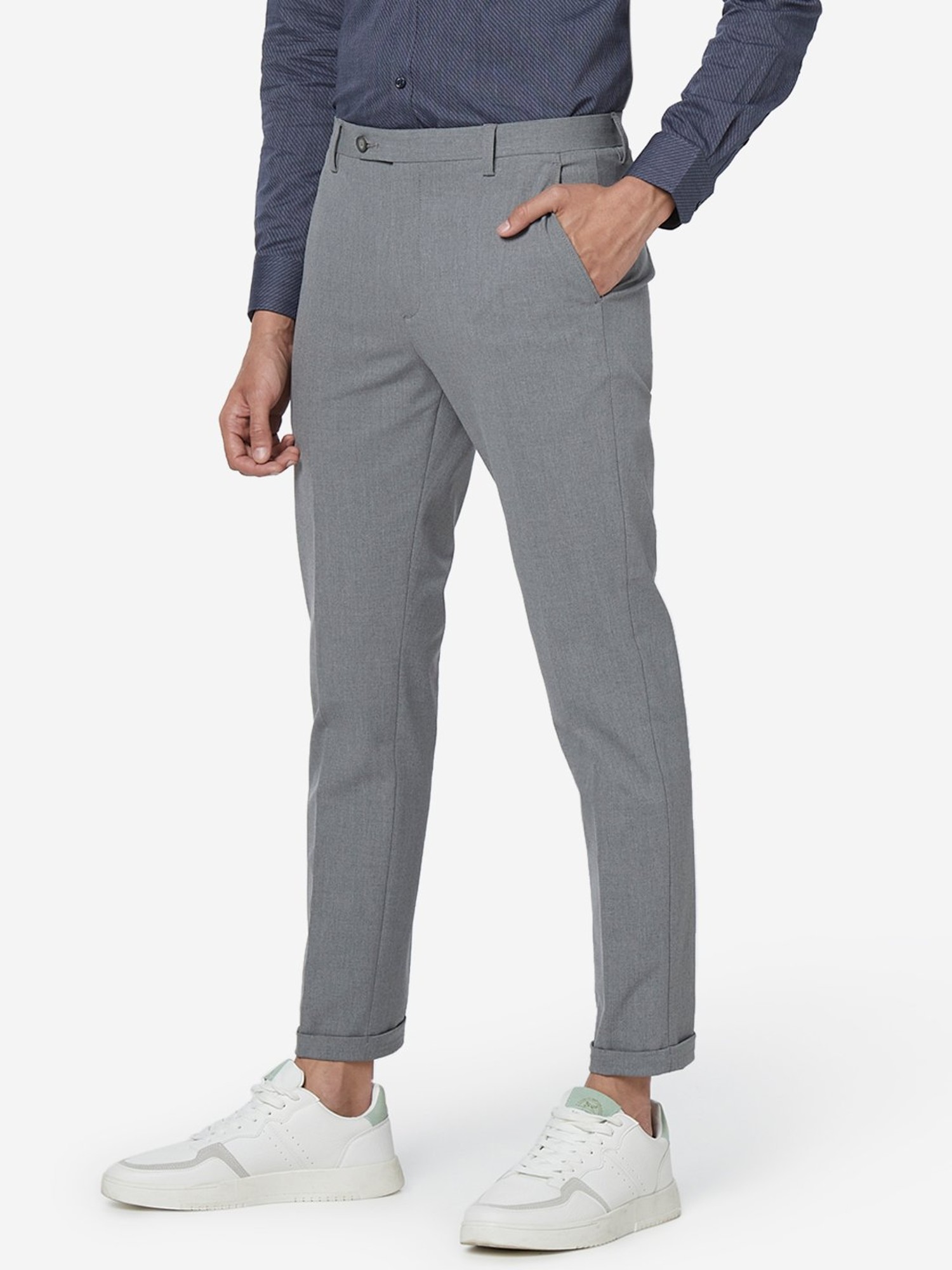 Buy WES Formals by Westside Grey Carrot-Fit Trousers for Online @ Tata CLiQ