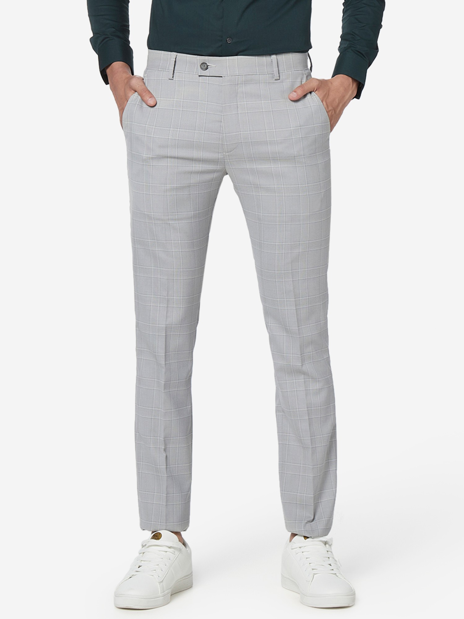 Buy WES Formals by Westside Grey Checkered UltraSlim Fit Trousers for  Online  Tata CLiQ