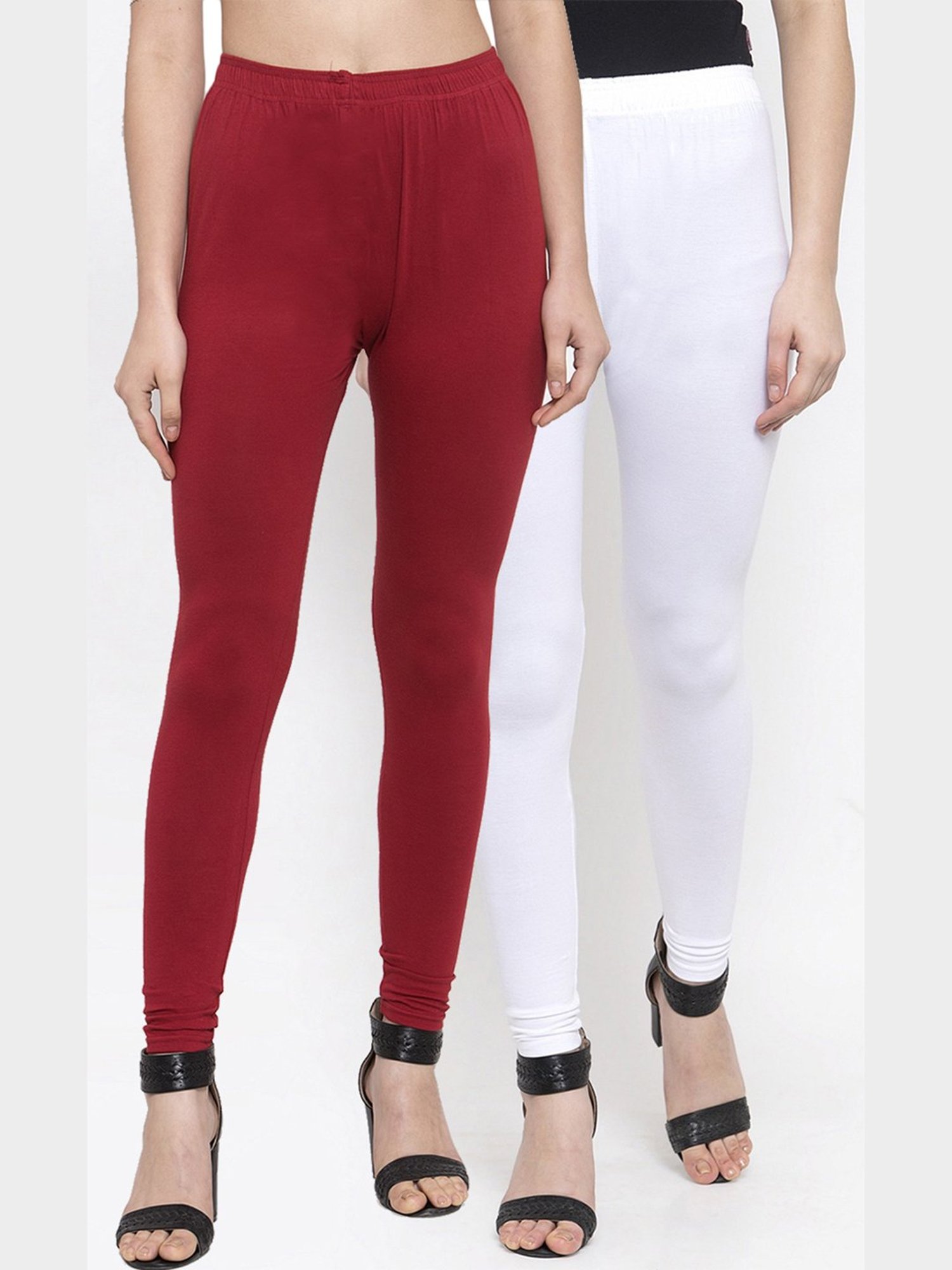 Dark Red Cotton Hosiery Ankle Length Legging at Soch