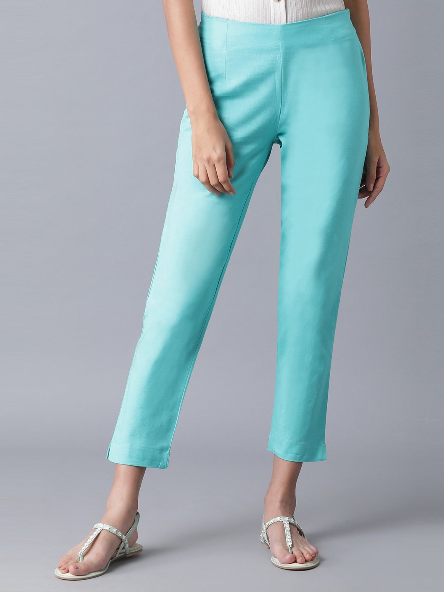 Buy W Cyan Blue Regular Fit Pants for Women Online @ Tata CLiQ