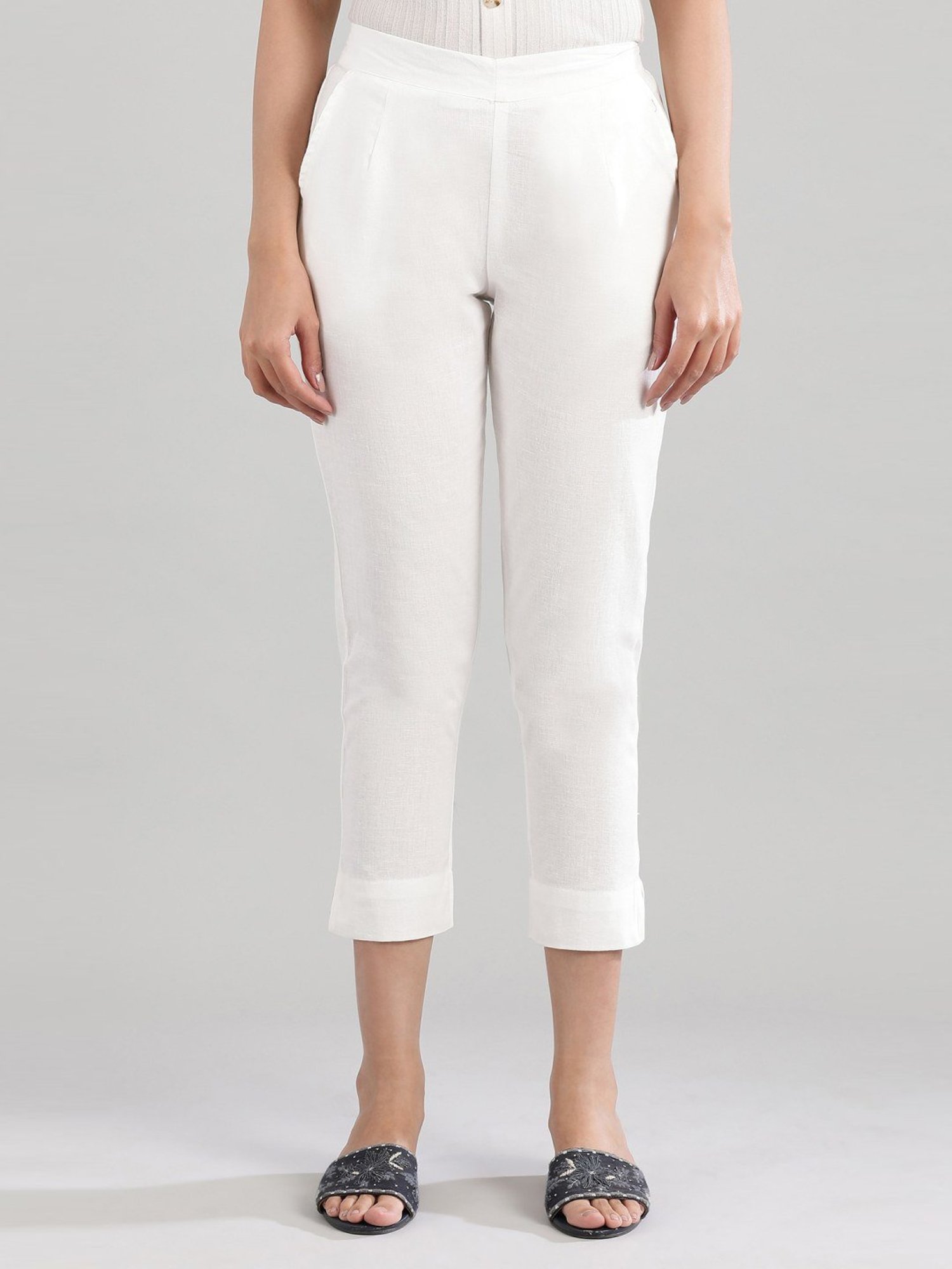 Cropped Capri Trouser with Herringbone Trim in White  Mistral Online