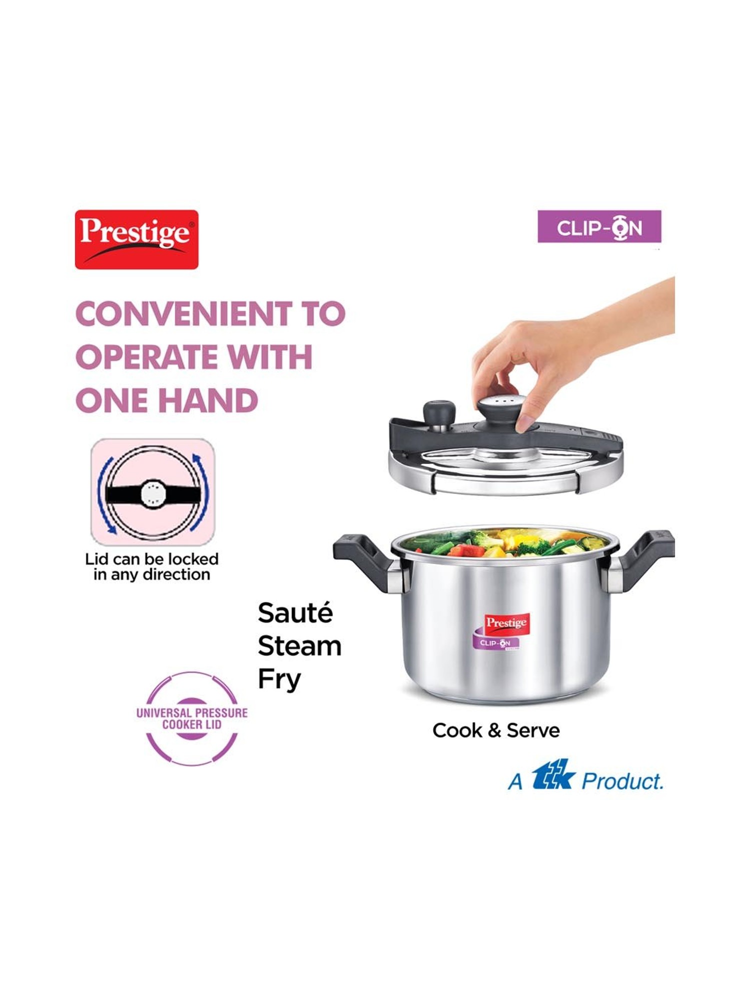  Prestige Clip-on Pressure Cooker Stainless Steel Cook And Serve  Pot, Large, 6 Liters: Home & Kitchen
