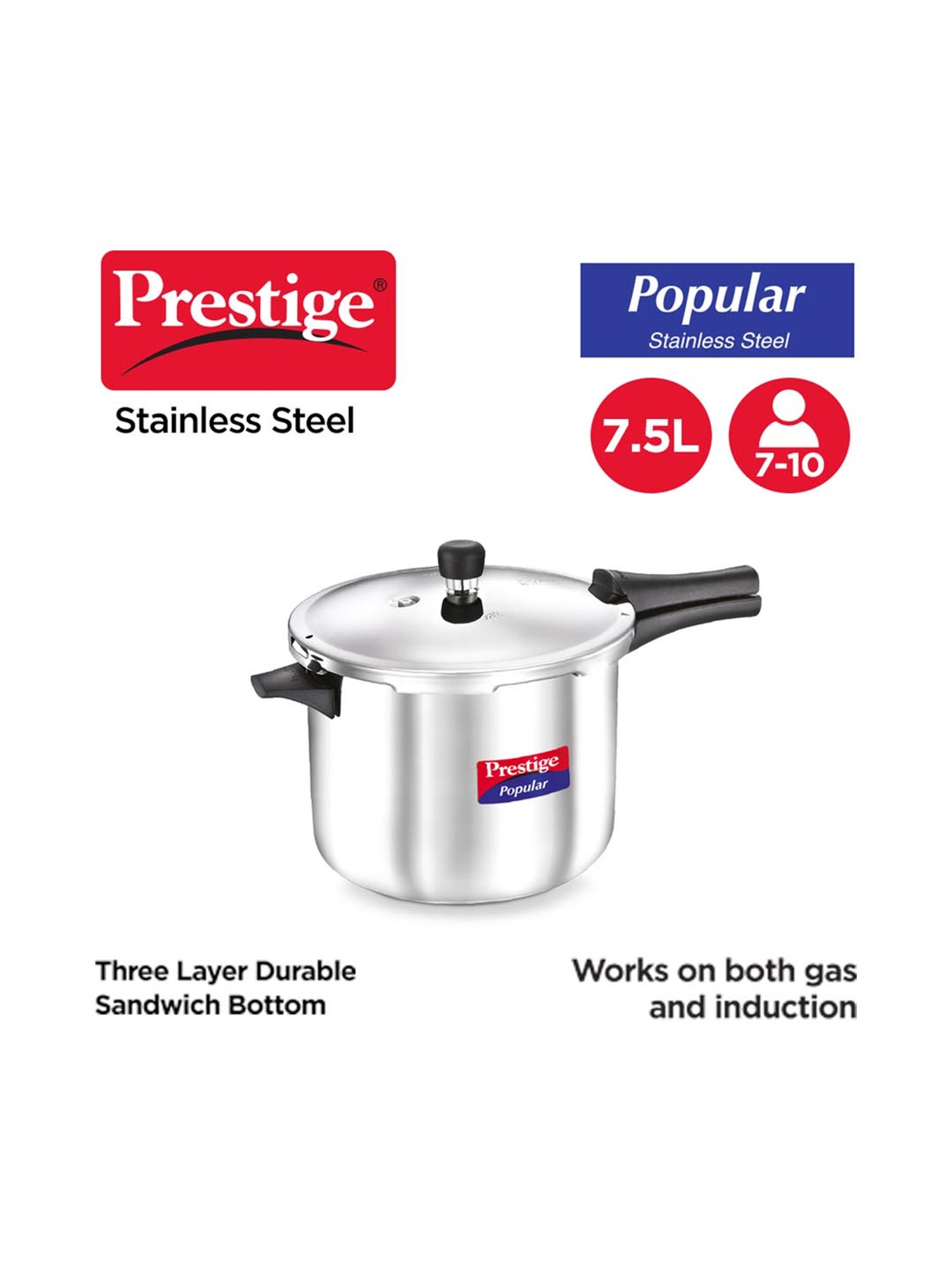 7.5 litre stainless steel pressure cooker