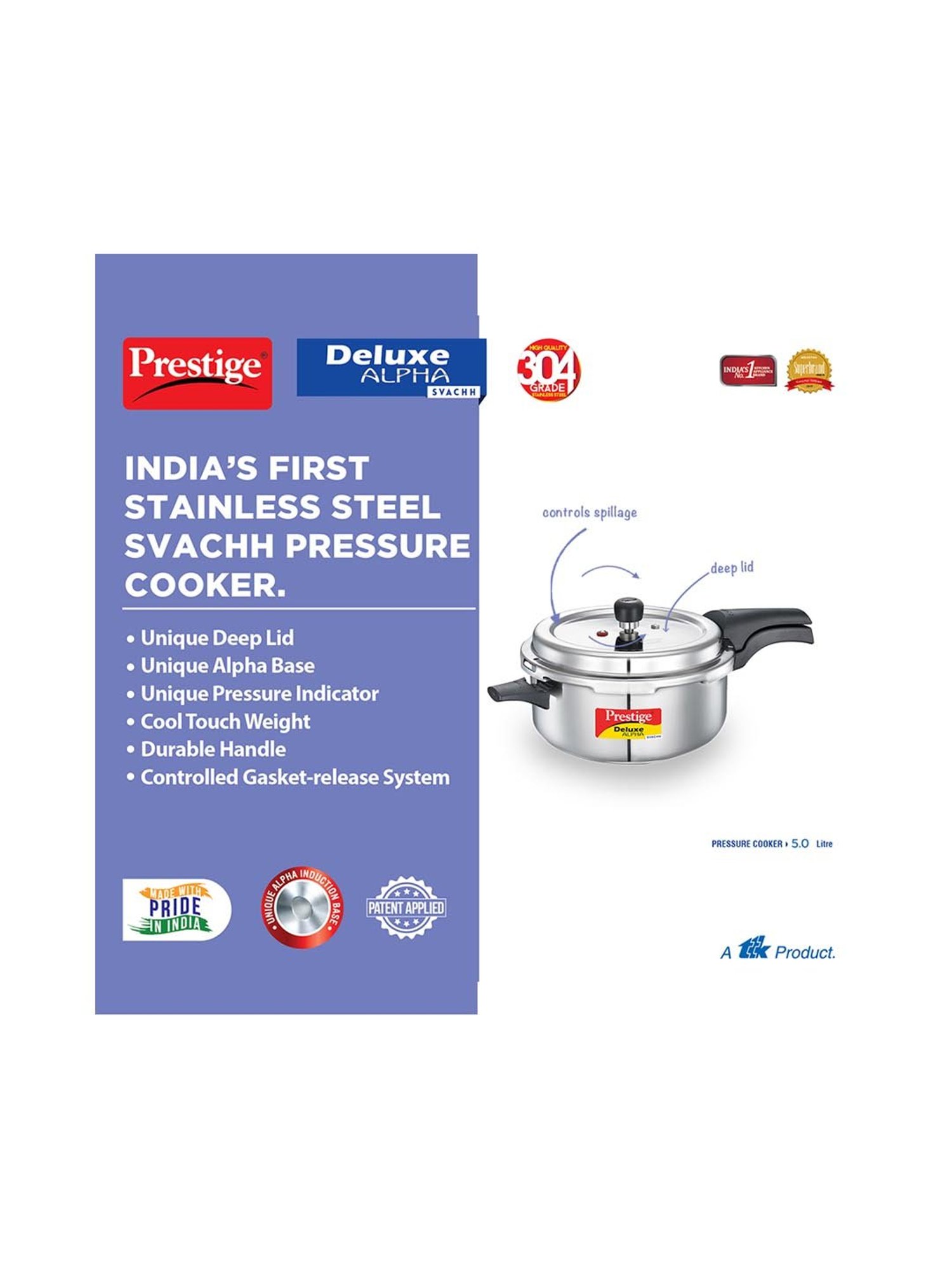 Buy Prestige Silver Pressure Cooker 5 L Set of 1 at Best Price