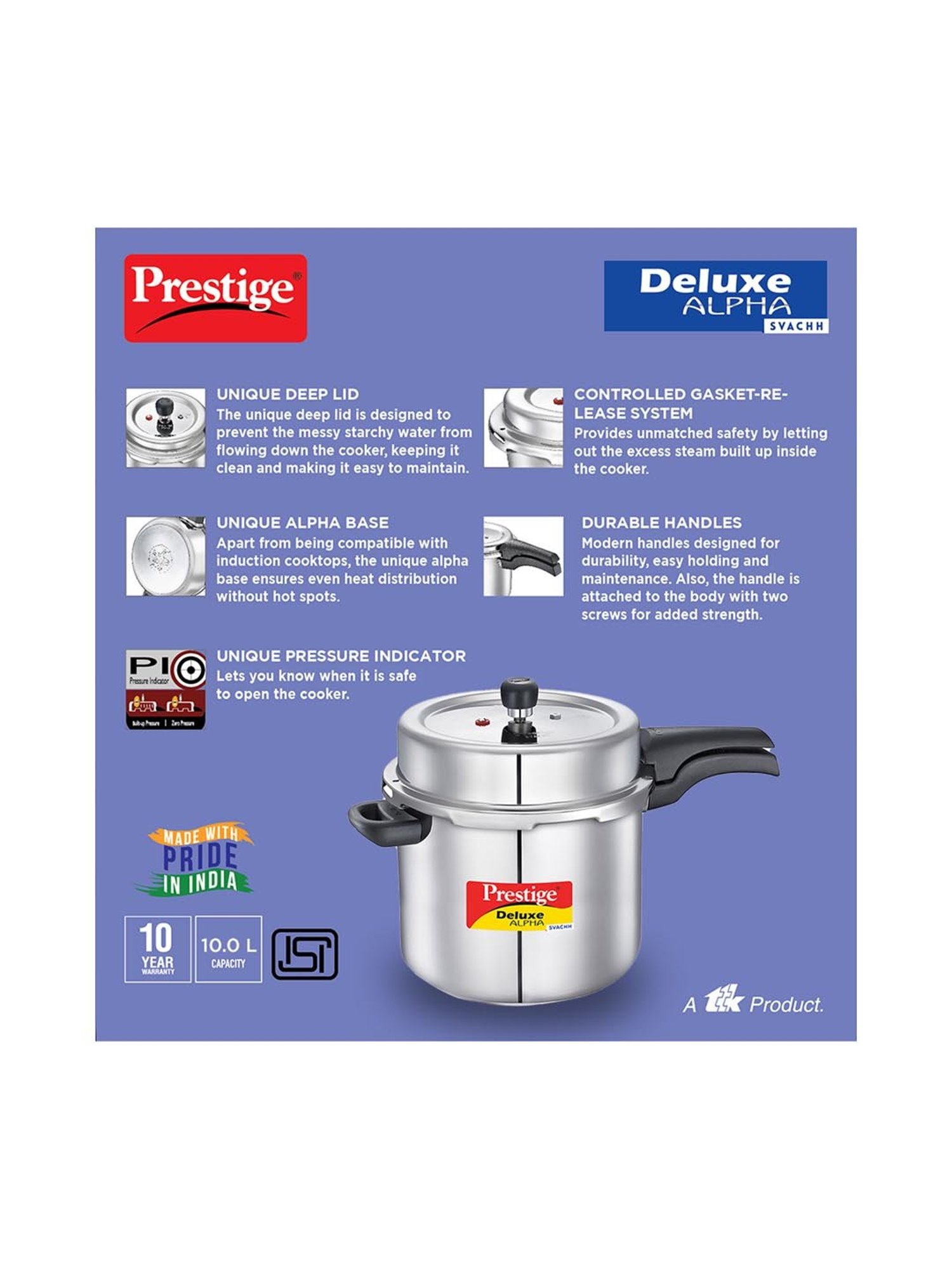  Prestige PRASV10 Pressure Cooker, 10 Liter, SILVER