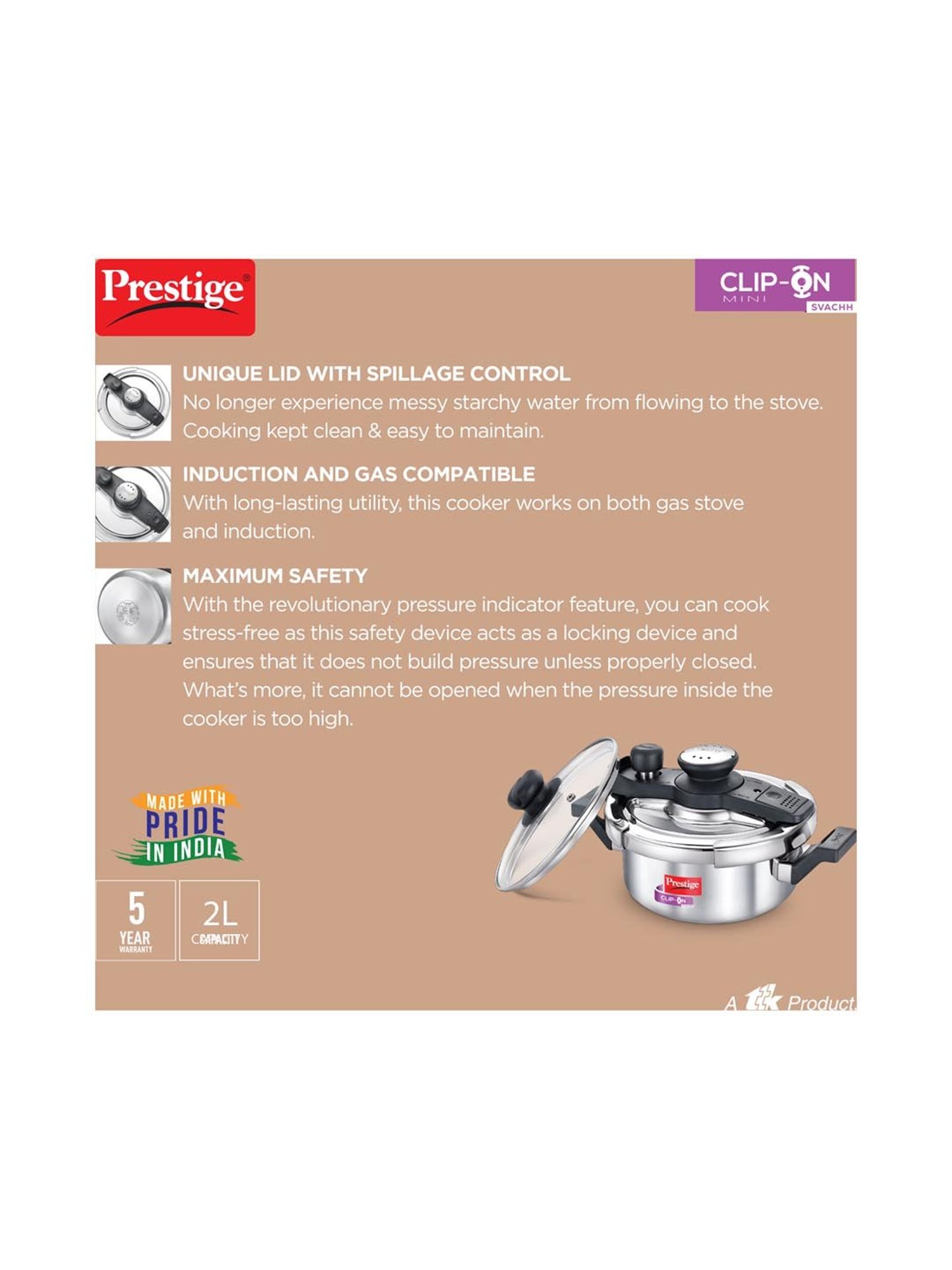 Prestige clip on cooker 2 online litre