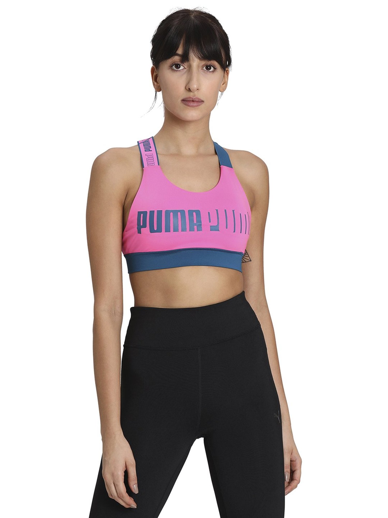 Buy Puma Luminous Pink Logo Print Sports Bra for Women Online