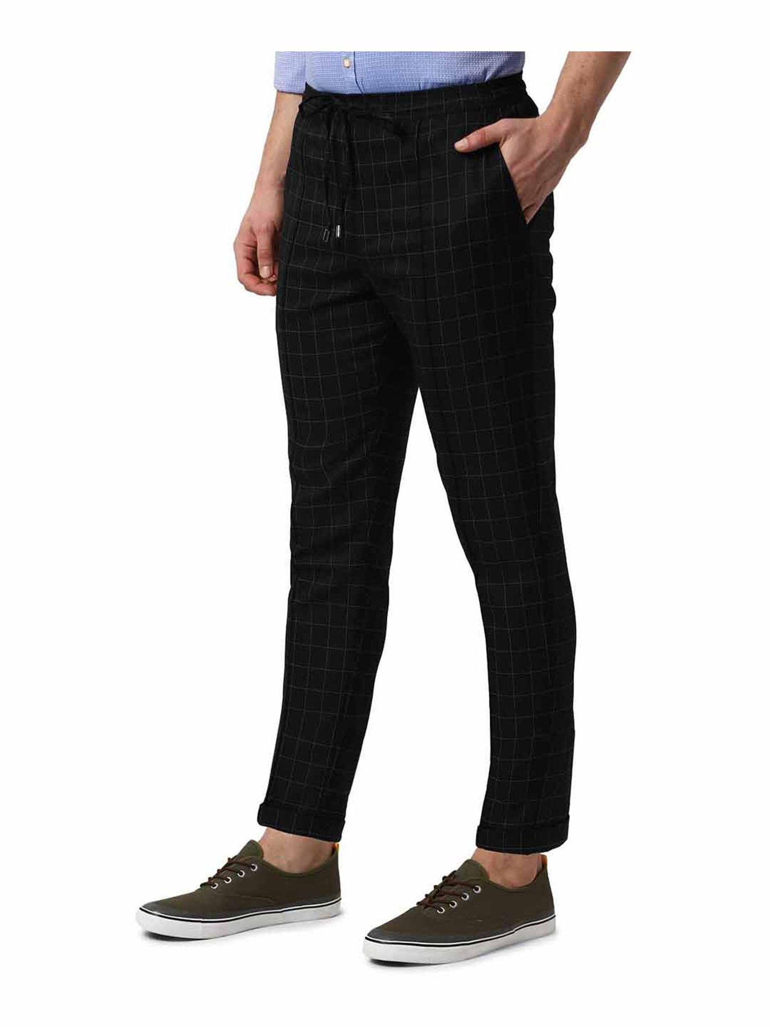 Buy Peter England Men Navy Solid Super Slim Fit Casual Trousers online