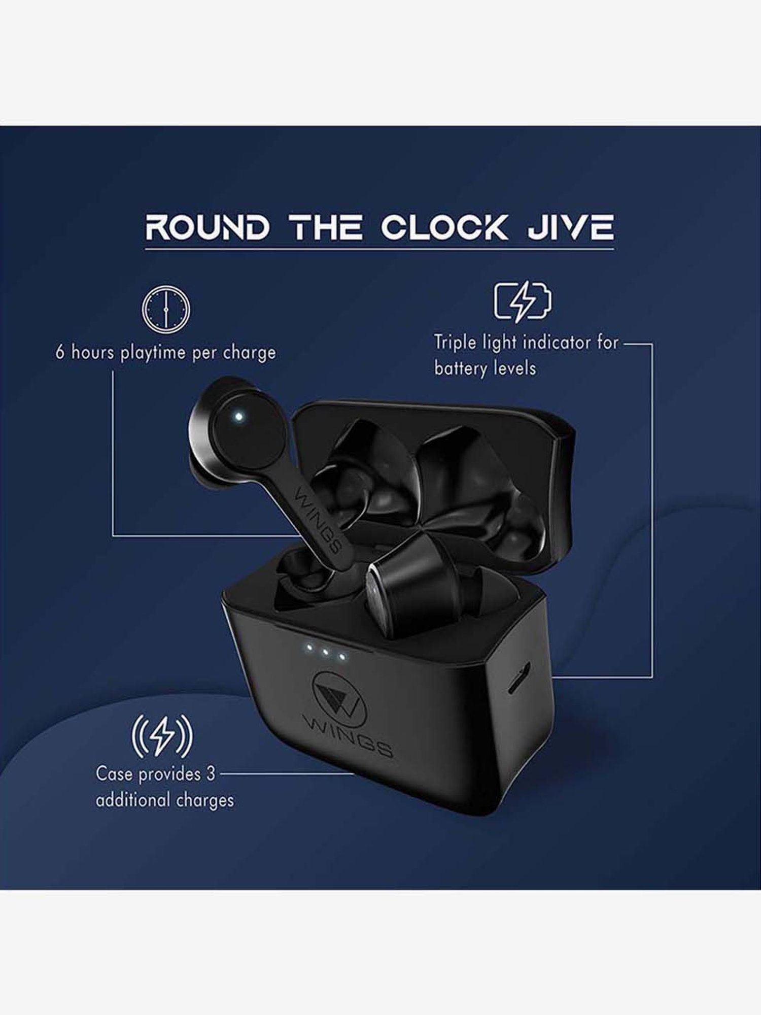 wings black techno true wireless tws earbuds