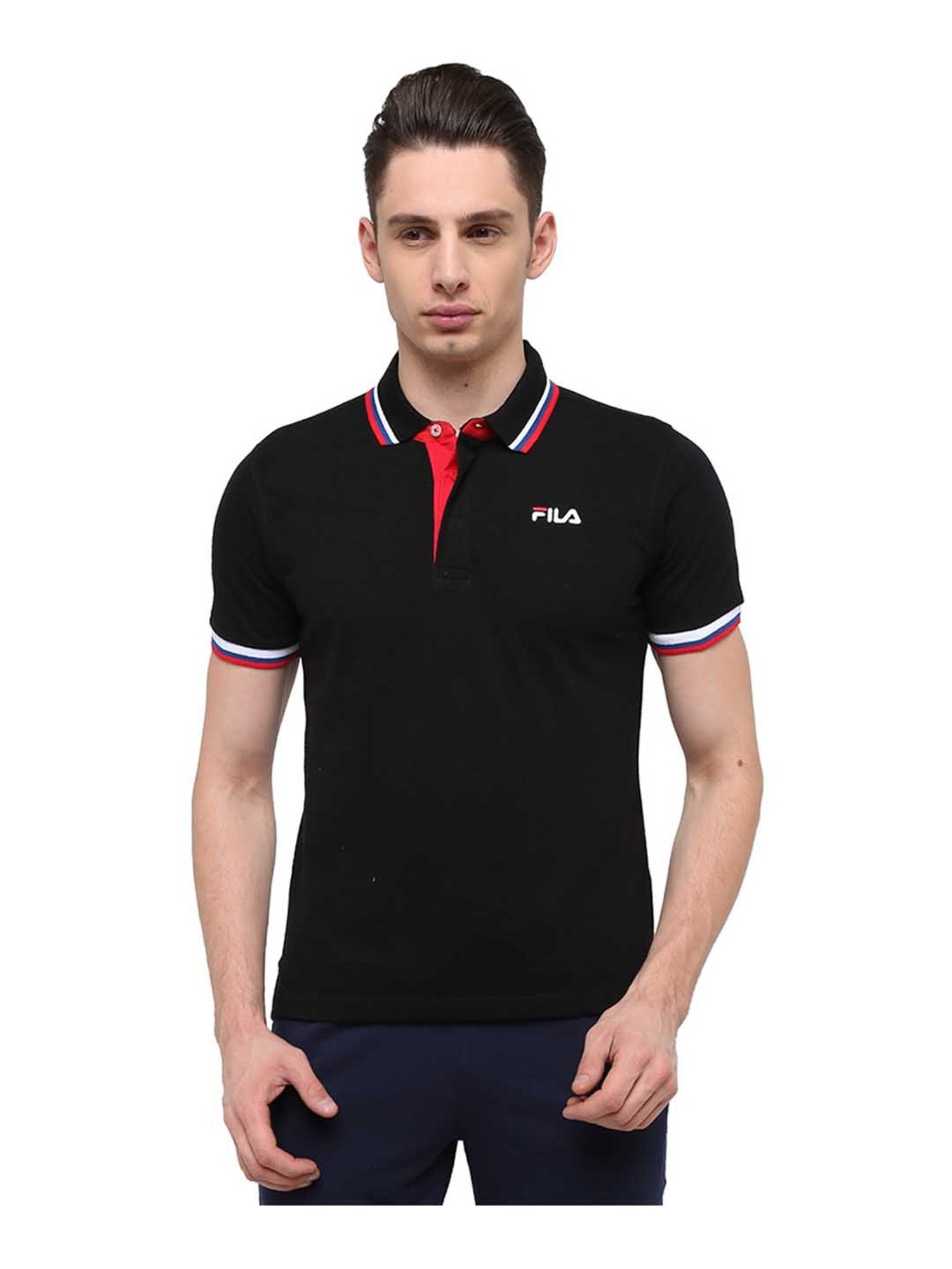Buy Fila Black Short Sleeves Polo T-Shirt Men @ Tata CLiQ