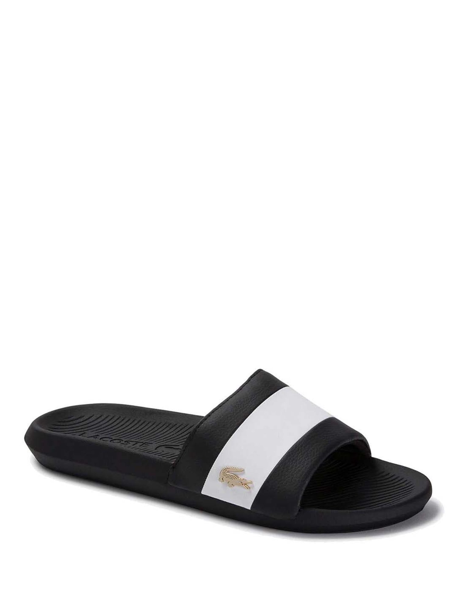 Buy Lacoste Black Croco Metallic Synthetic Slides for Men Online