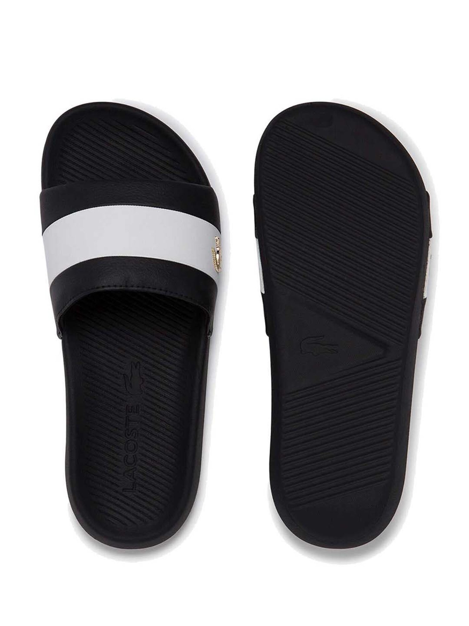 Buy Lacoste Black Croco Metallic Synthetic Slides for Men Online