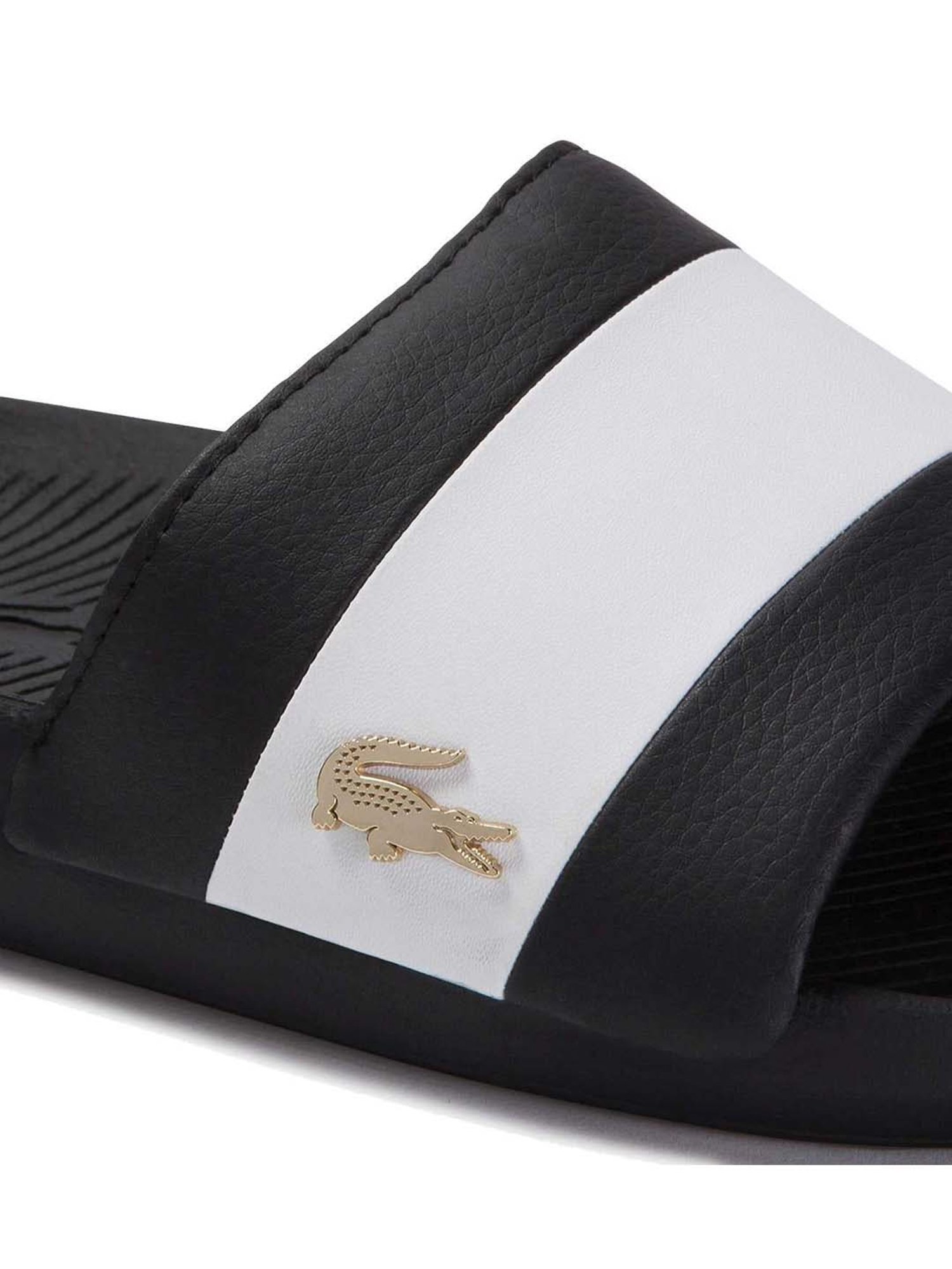 Buy Lacoste Black Croco Metallic Synthetic Slides for Men Online