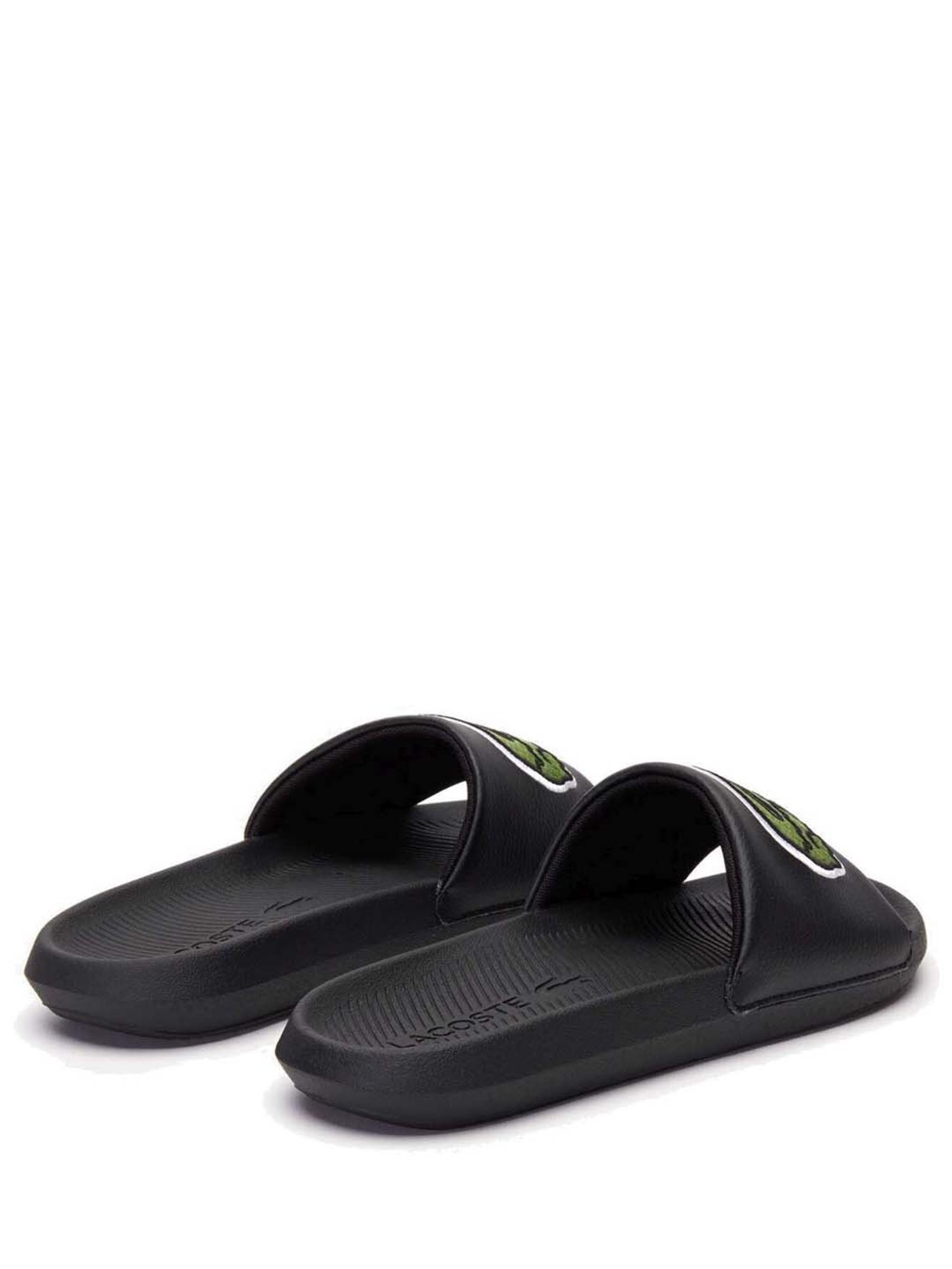 Lacoste slides best sale black and gold