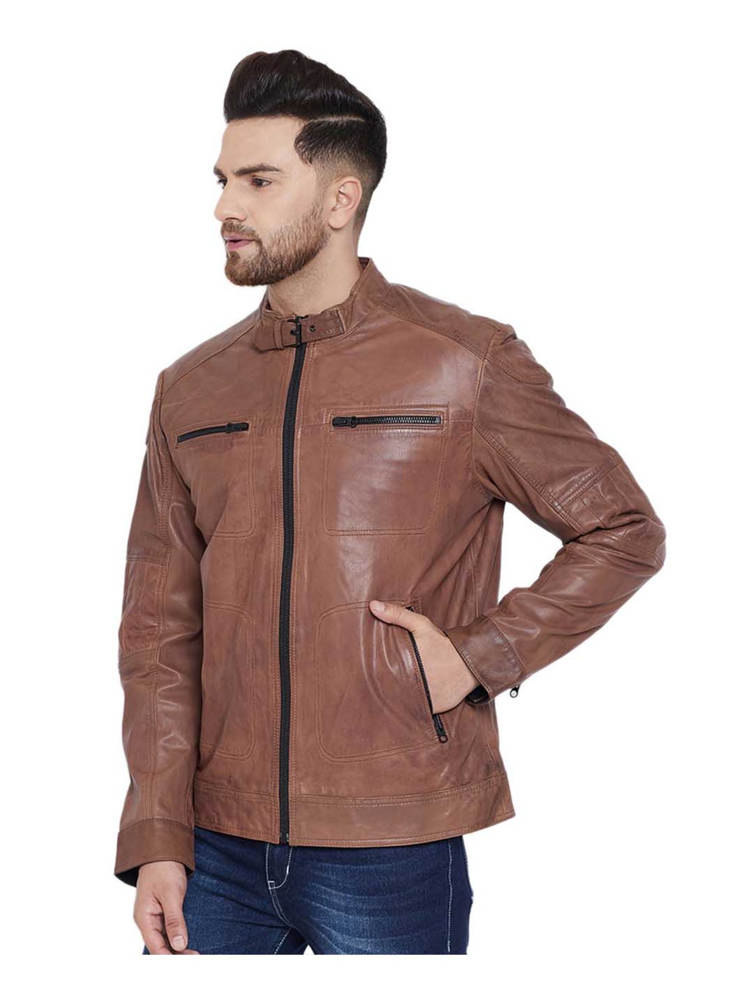 Men?S Winter Leather Jacket With Warm Furr Inside – Camel – Nityabride.com