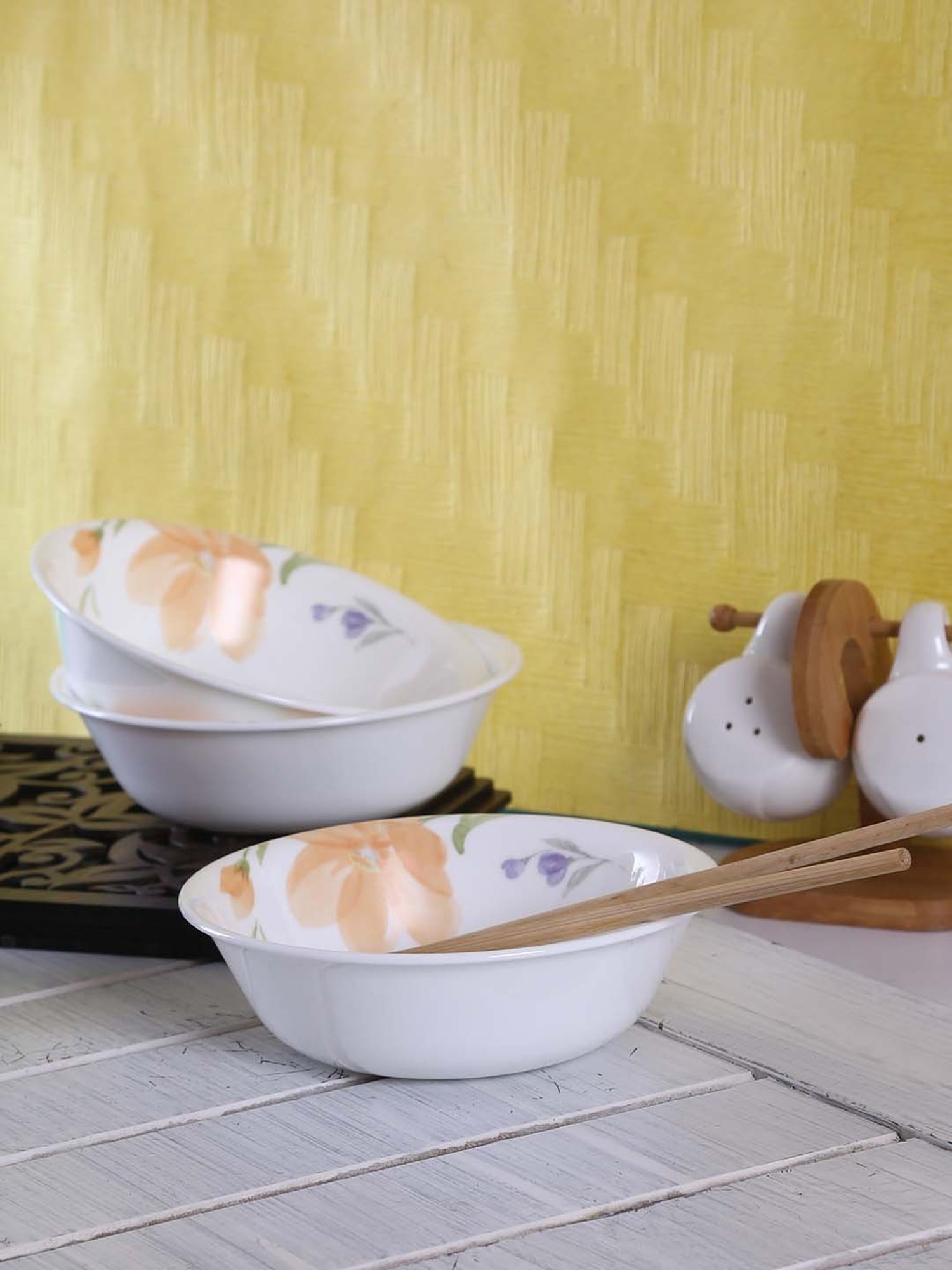 Corelle Begonia Vitrelle Glass Cereal Soup Bowls (500 ml) Set of 6