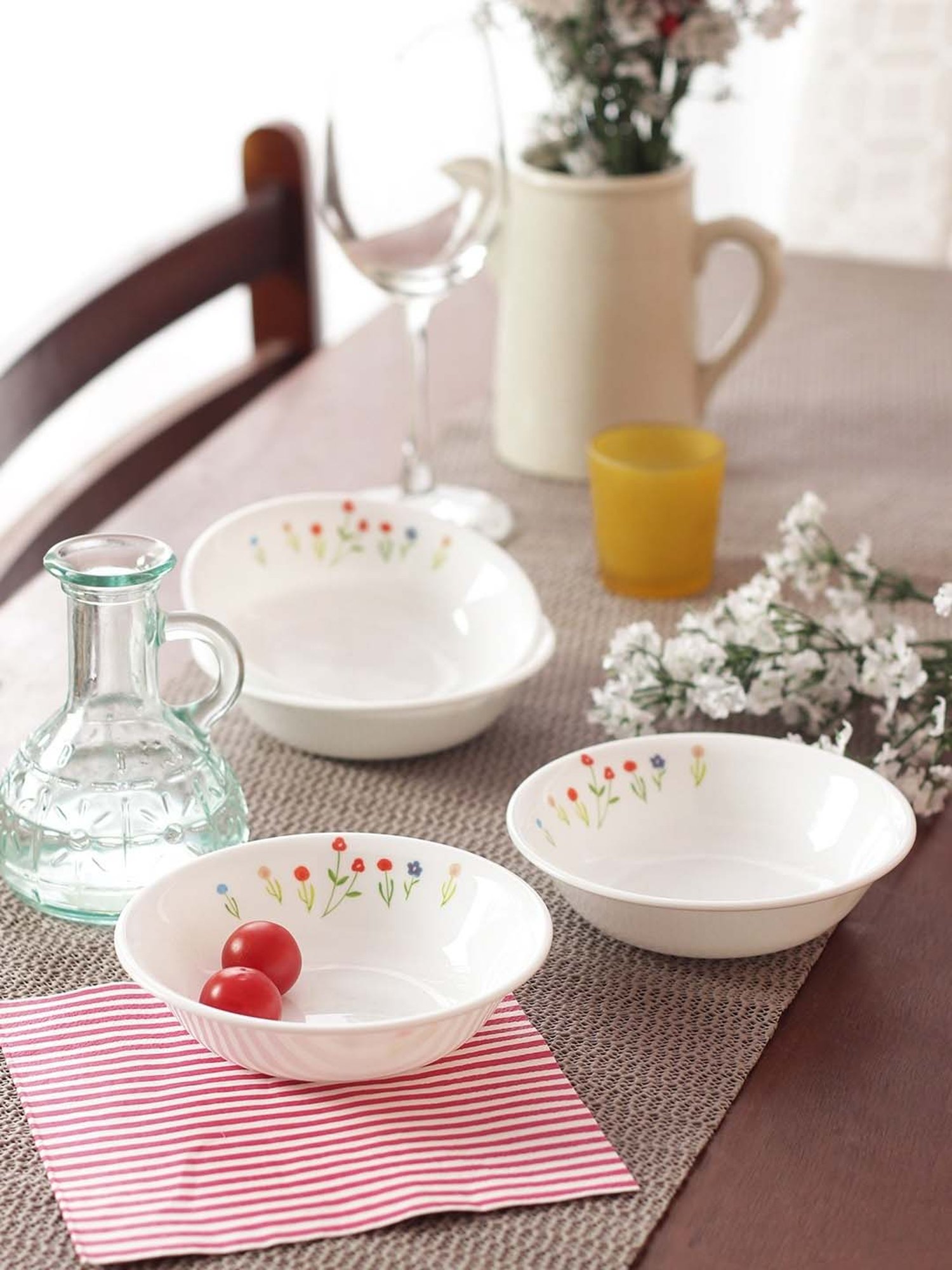 Corelle Flower Hill Vitrelle Glass Veg Bowls (290 ml) Set of