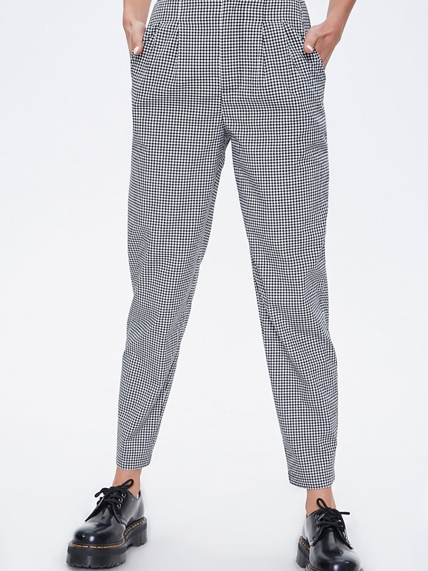 SweatyRocks Women's High Waisted Plaid Straight Leg Cropped Pants Gingham  Trousers with Pockets Black White XS at Amazon Women's Clothing store