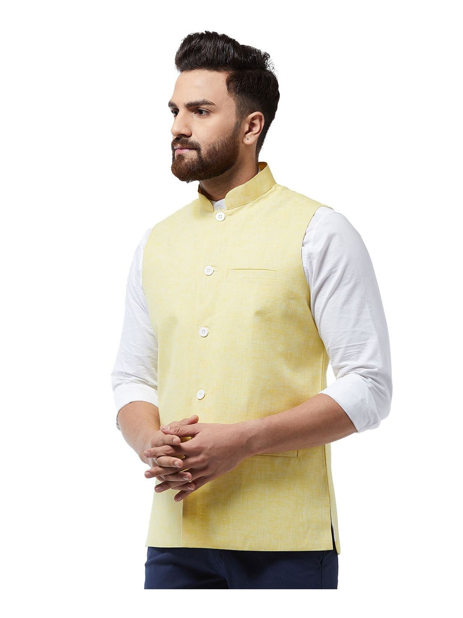 Buy Reversible Yellow and Beige Men Nehru Jacket Pure Cotton Handloom for  Best Price, Reviews, Free Shipping