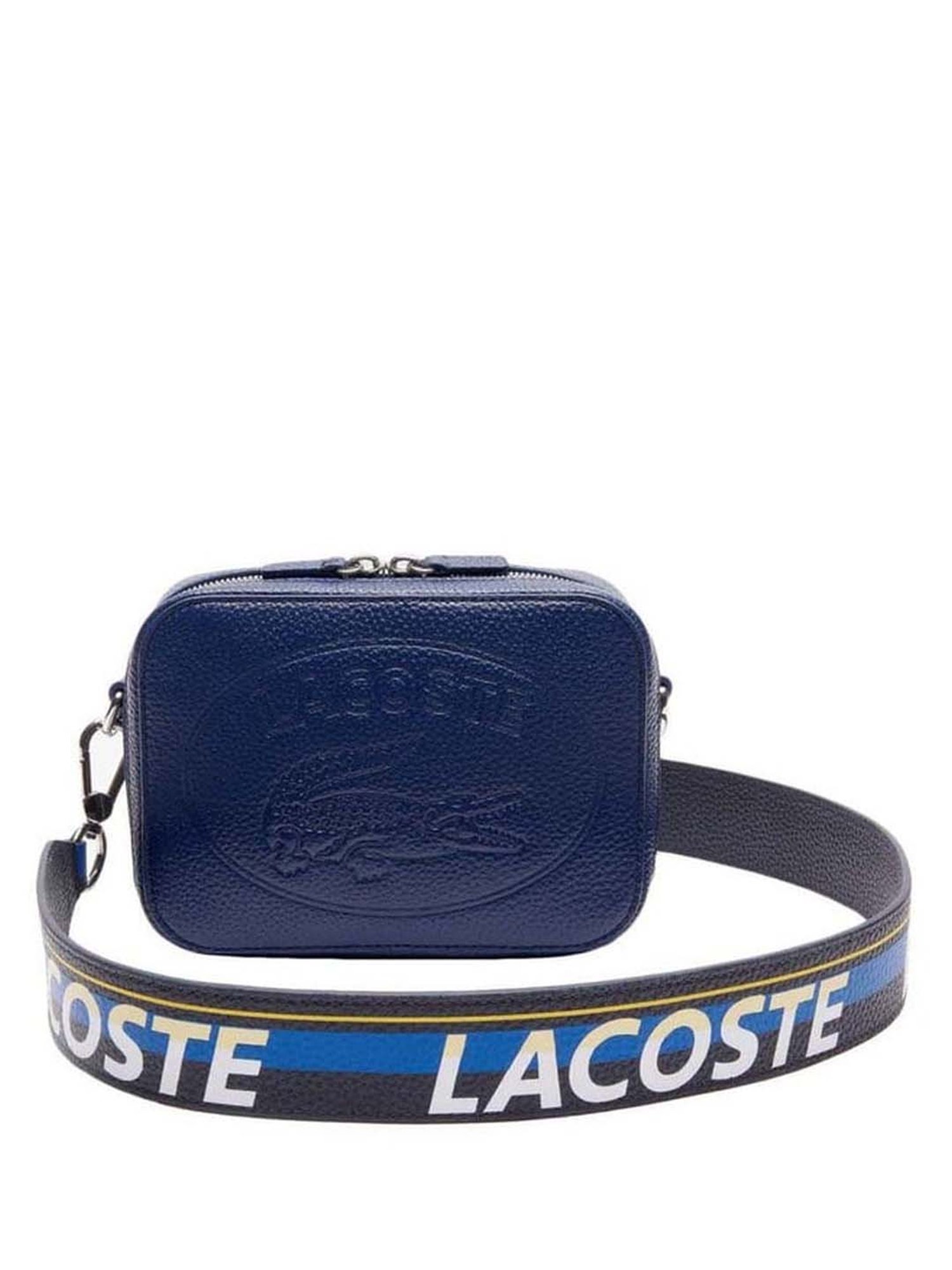 Lacoste, Bags, Lacoste Croco Crew Grained Leather Zip Shoulder Bag Navy  Blue