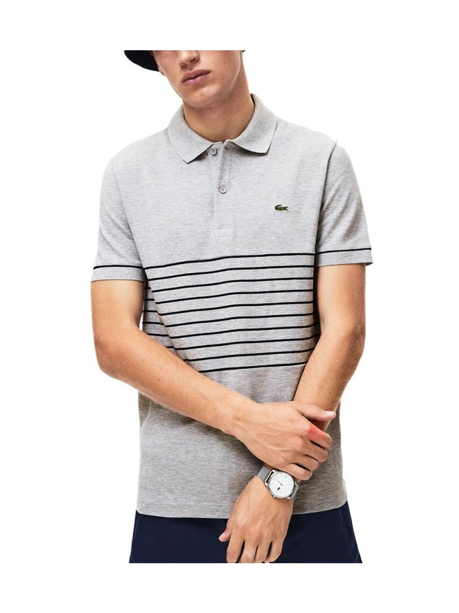 Men's slim fit striped contrast collar petit piqué outlet polo