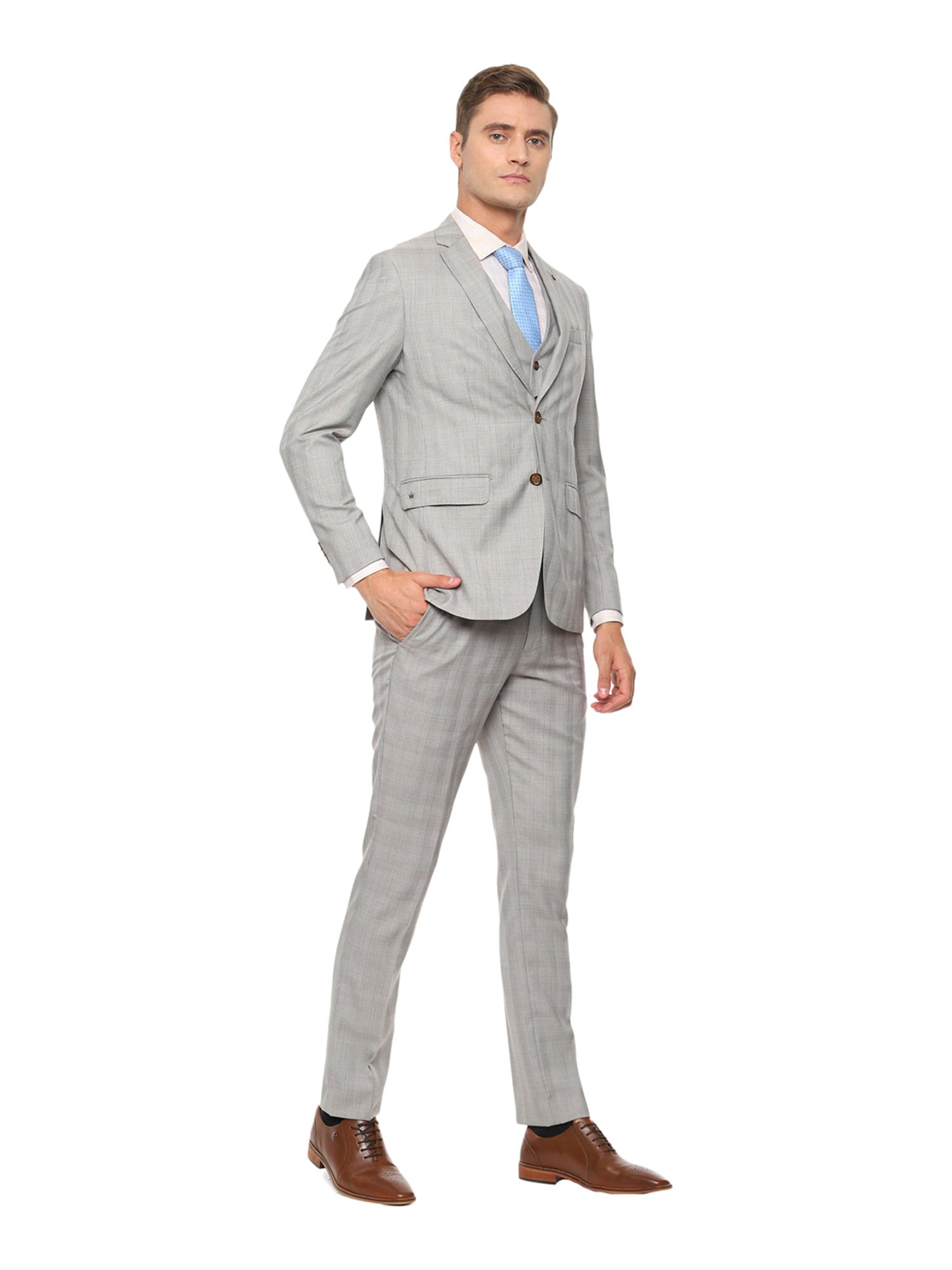 Buy Louis Philippe Grey Slim Fit Checks Three Piece Suit for Mens Online @  Tata CLiQ