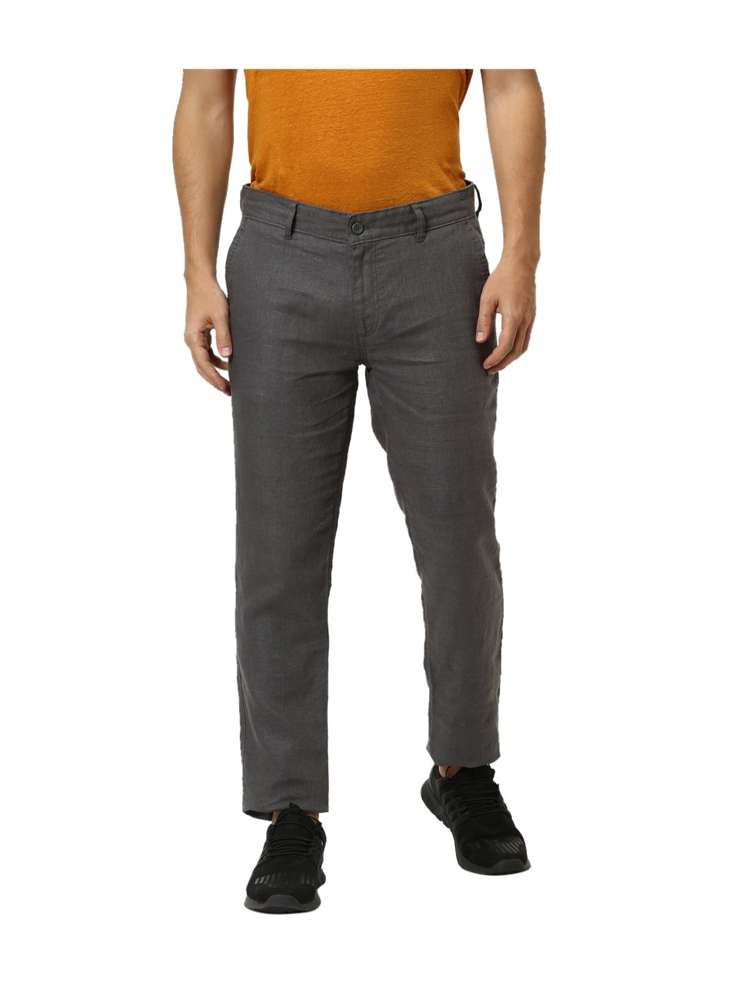 Plain Mens Brown Linen Trousers Casual Wear Size 32