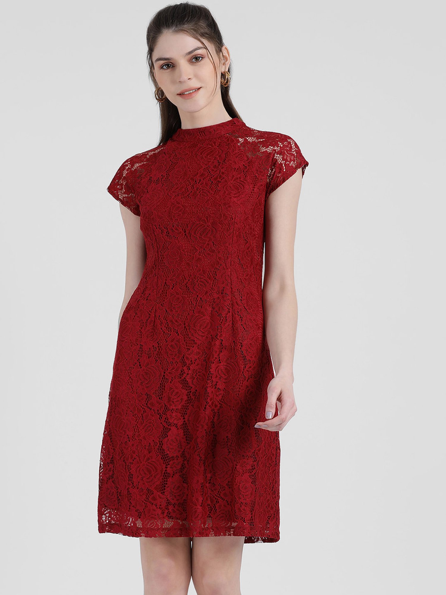 Buy Zink London Maroon Lace Dress for 