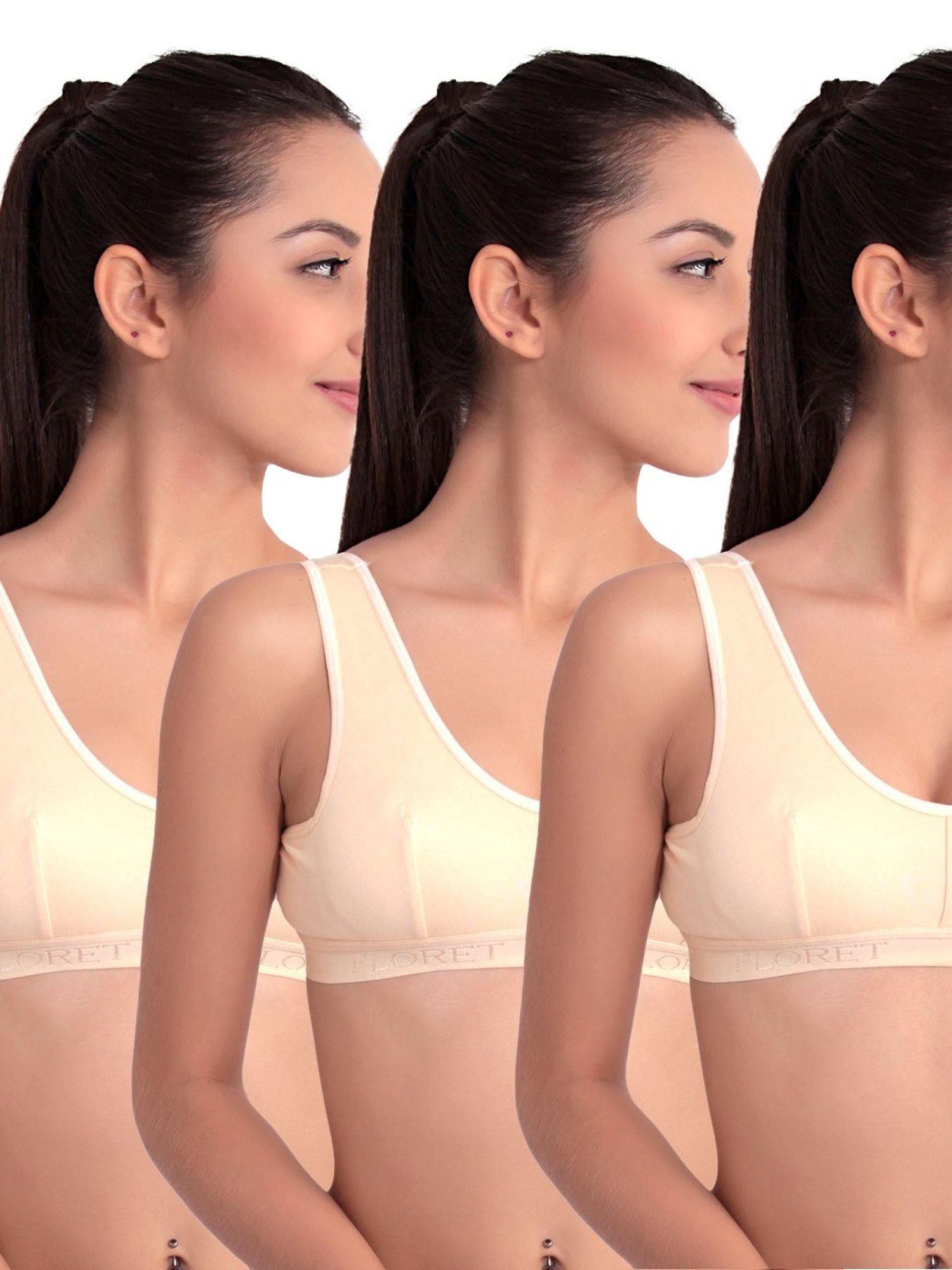 Buy Floret Pack of 3 Solid Full Coverage Bra - Nude online