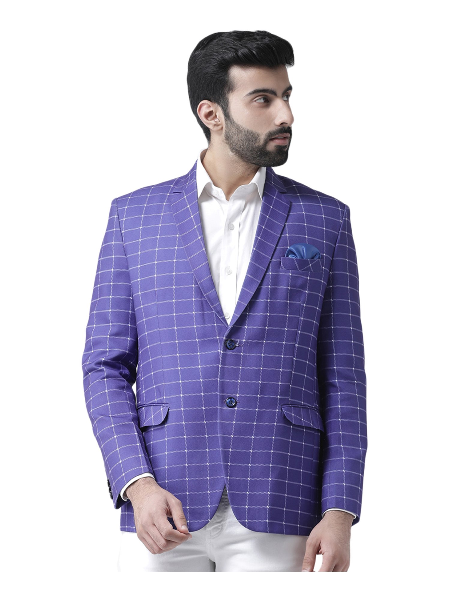 purple check blazer
