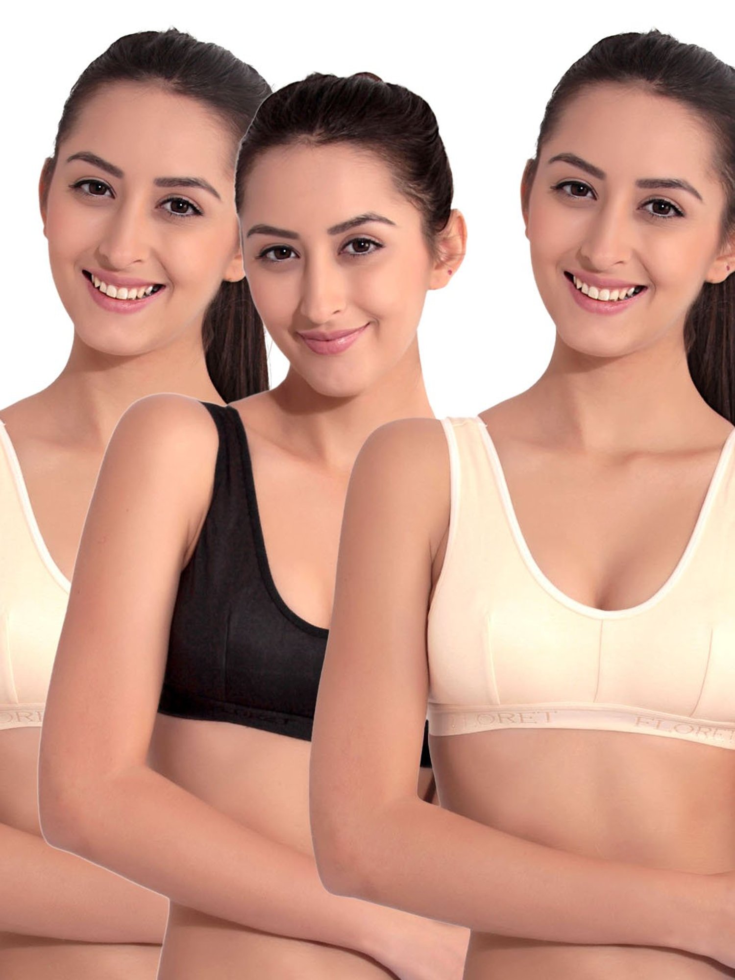 Buy Floret Multicolor Non Wired Non Padded Sports Bra (Pack Of 3