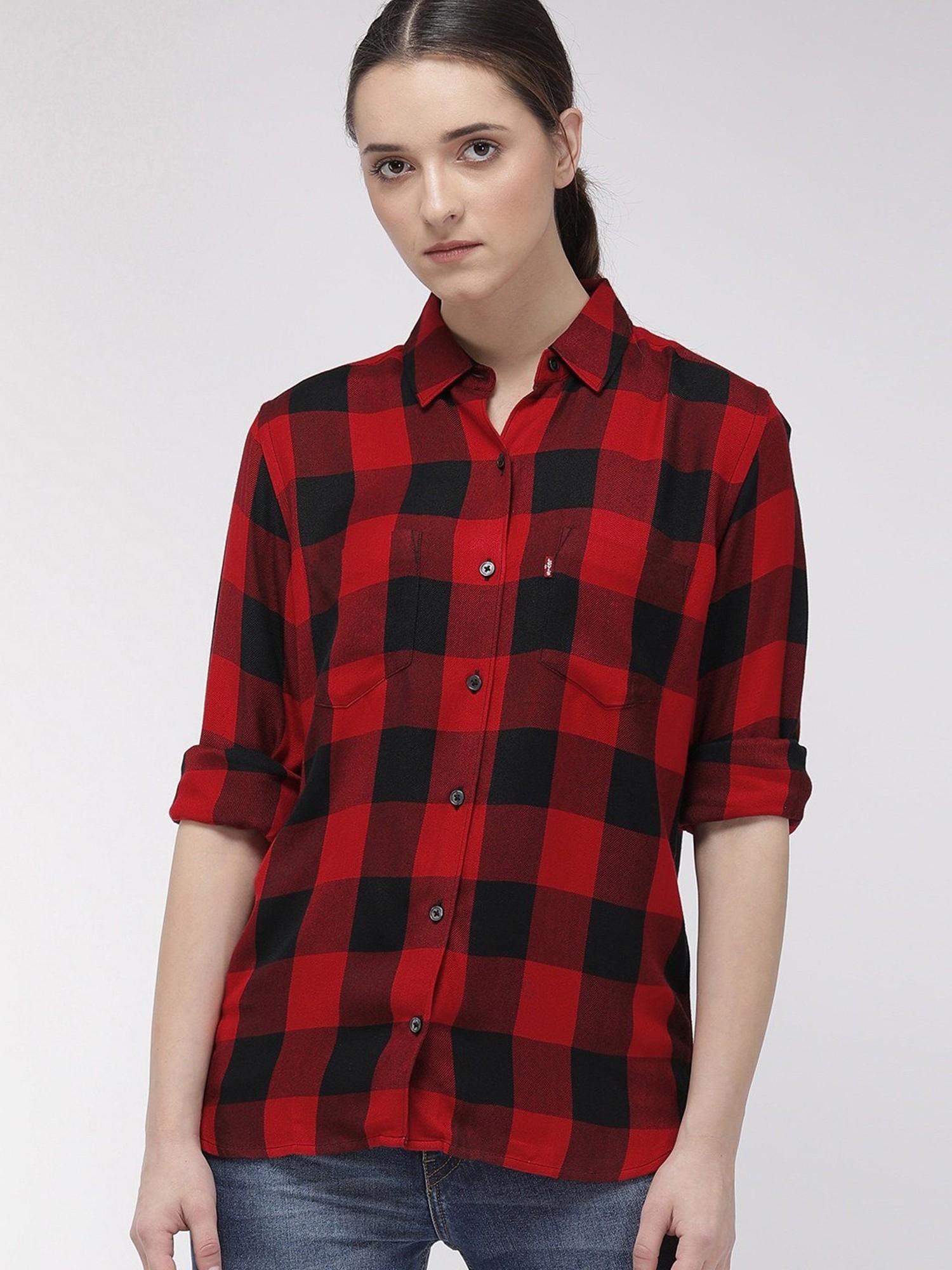 Buy Levi's Red & Black Plaid Pattern Shirt for Women Online @ Tata CLiQ