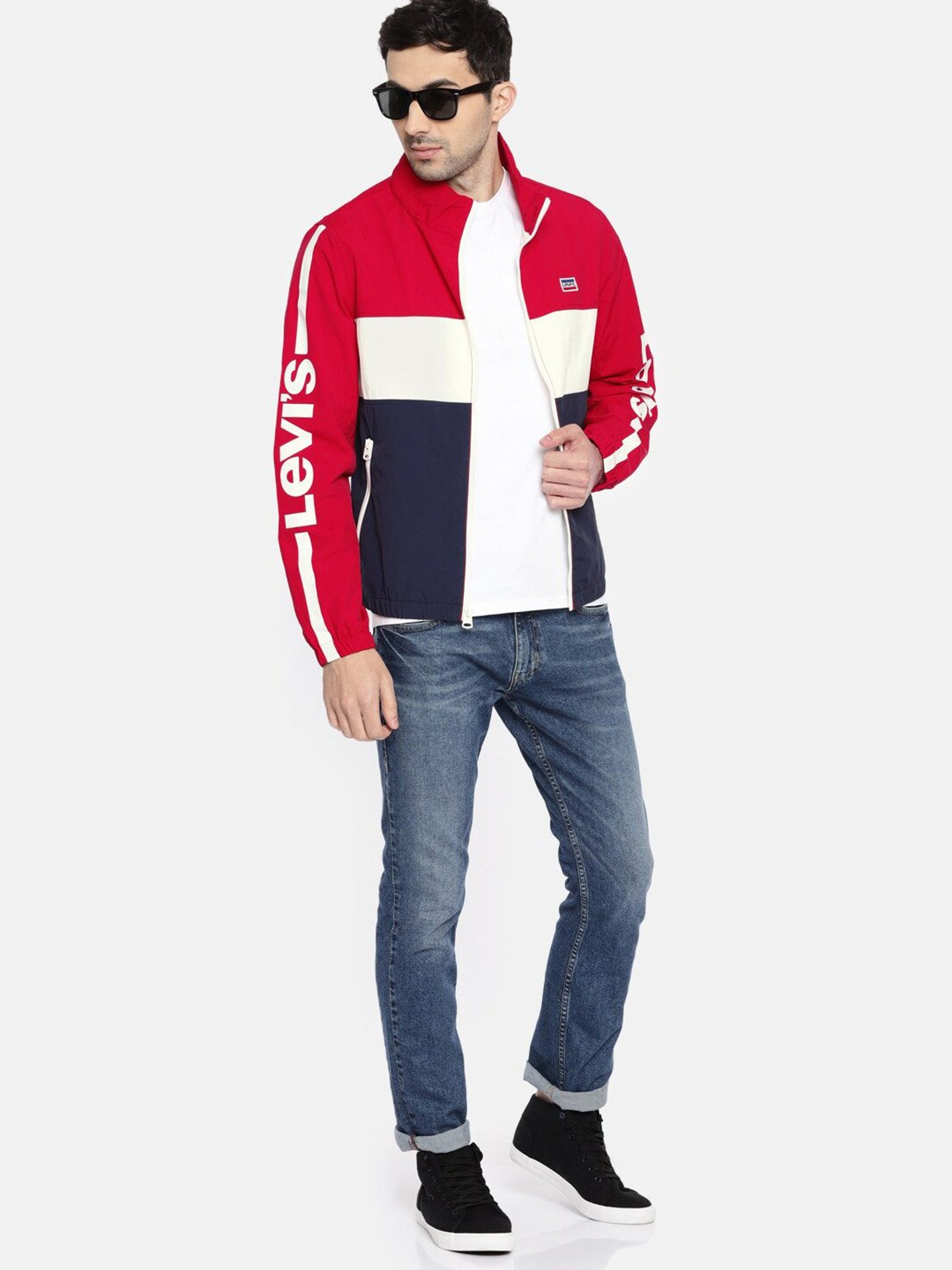 Buy Levi'S Red & Navy Color Block Hooded Jacket for Mens Online @ Tata CLiQ