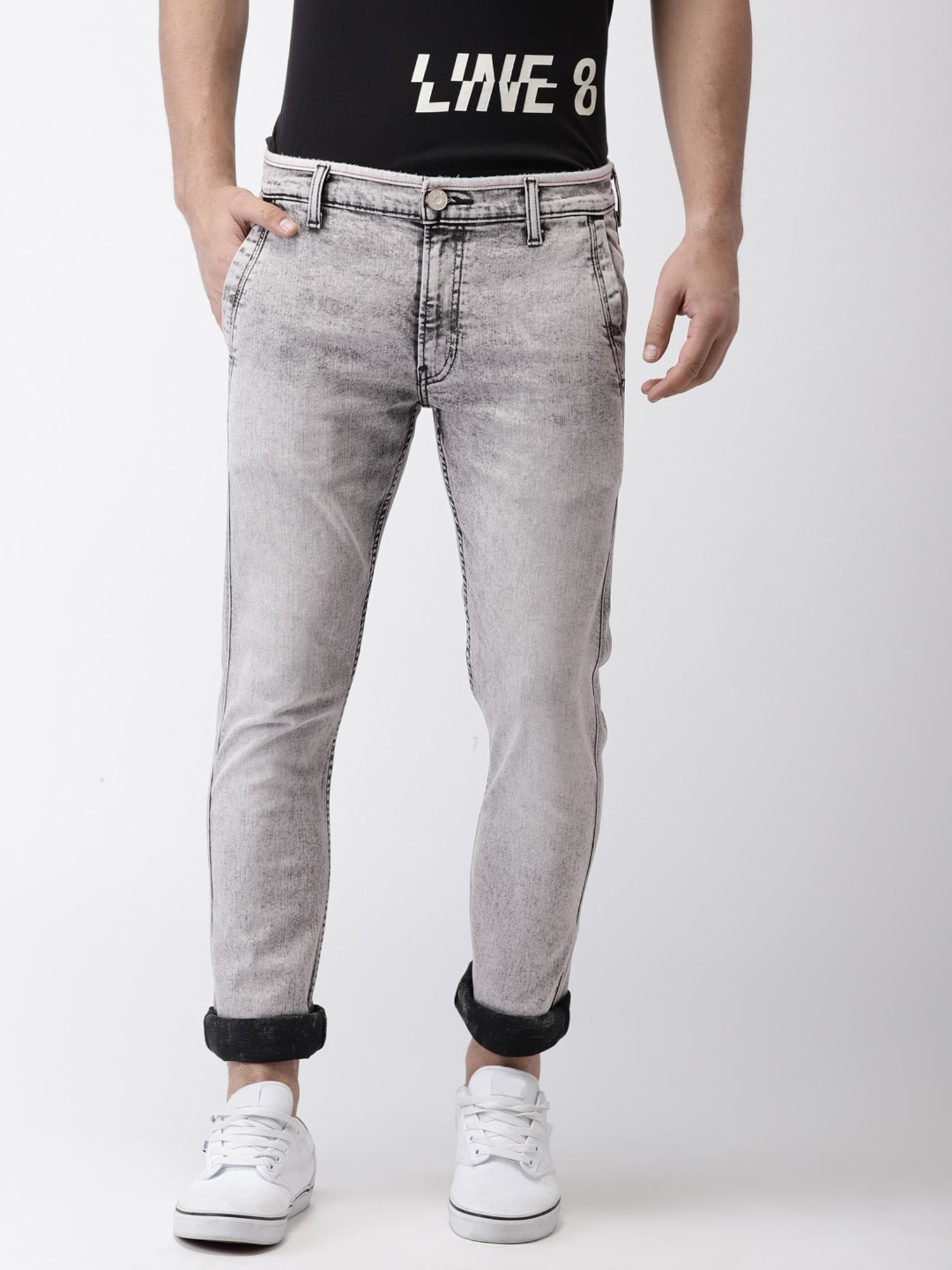Light Grey Cotton Skinny Fit Jeans 