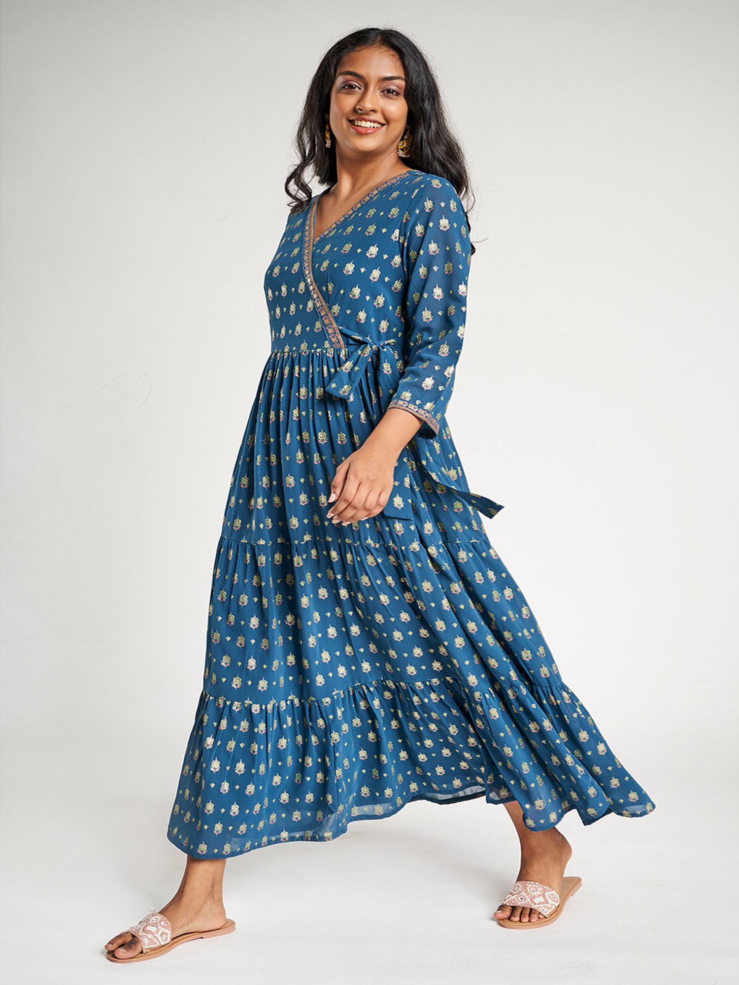 Buy Global Desi Teal Printed Dress for Women Online @ Tata CLiQ