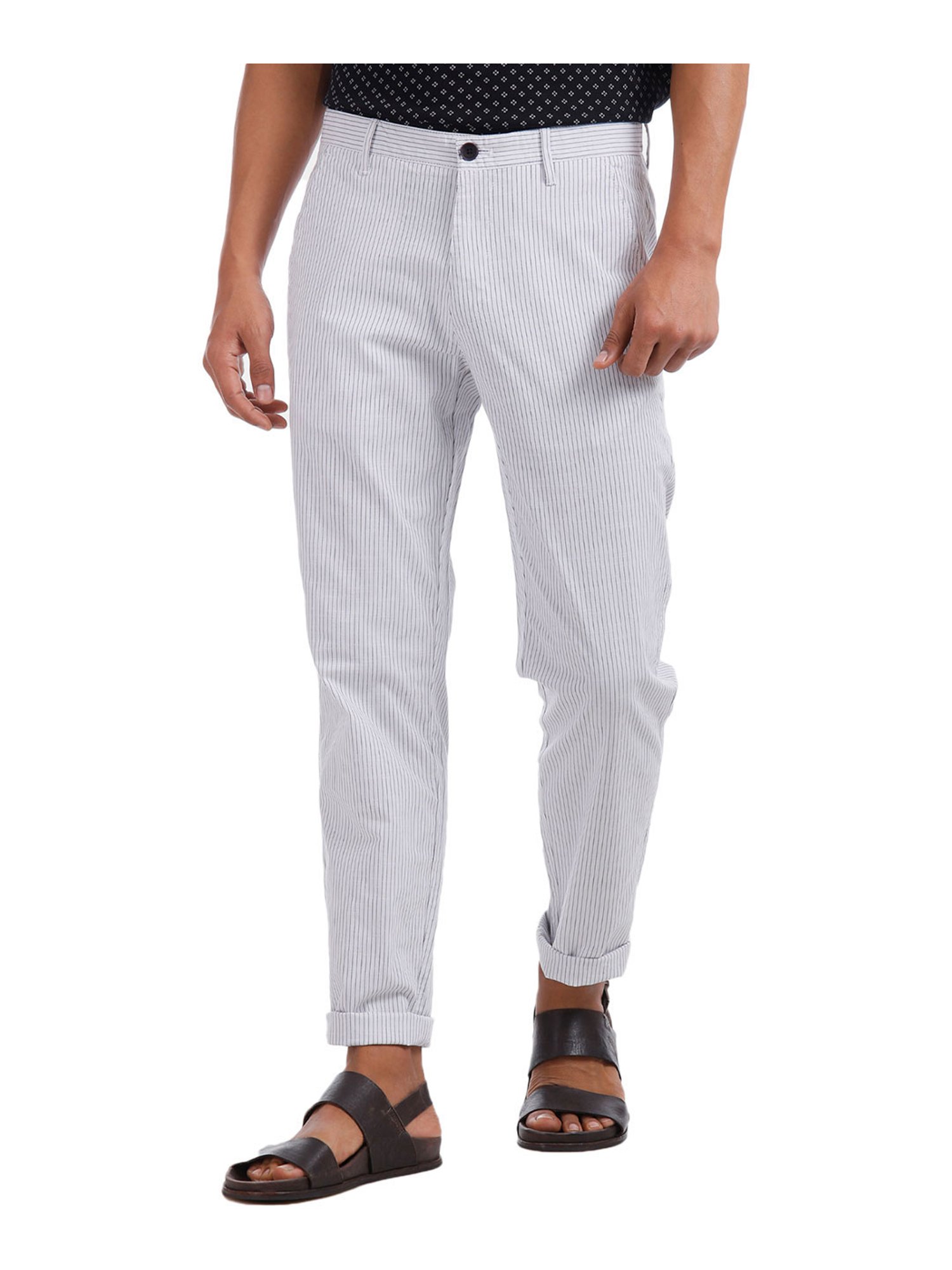 Men's Cotton Blend Navyblue & Offwhite Striped Formal Trousers - Sojanya |  Business casual men, Formal pants, Trousers