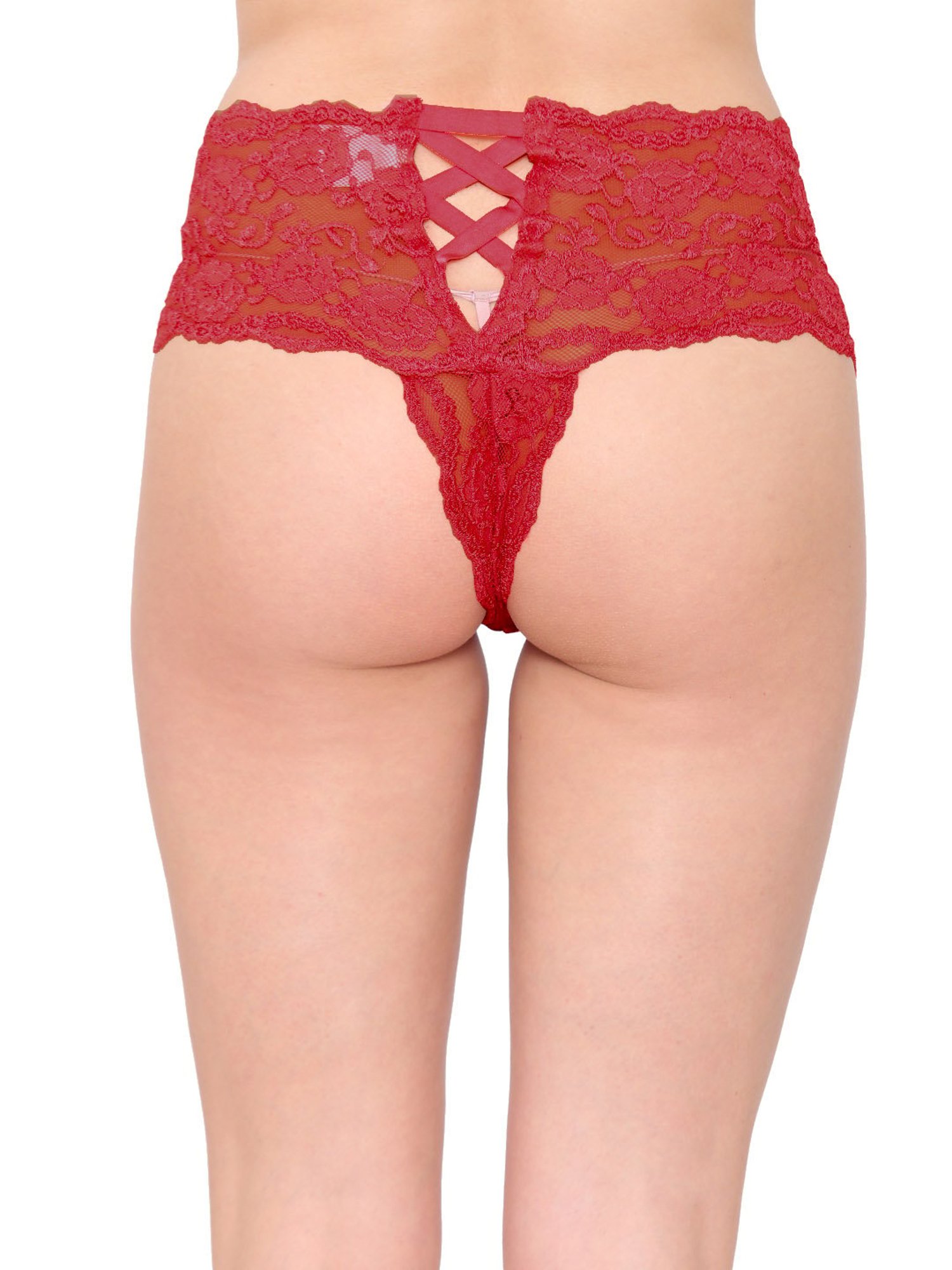 Buy RED LACE-UP NYLON HIPSTER PANTY (FS) for Women Online in India