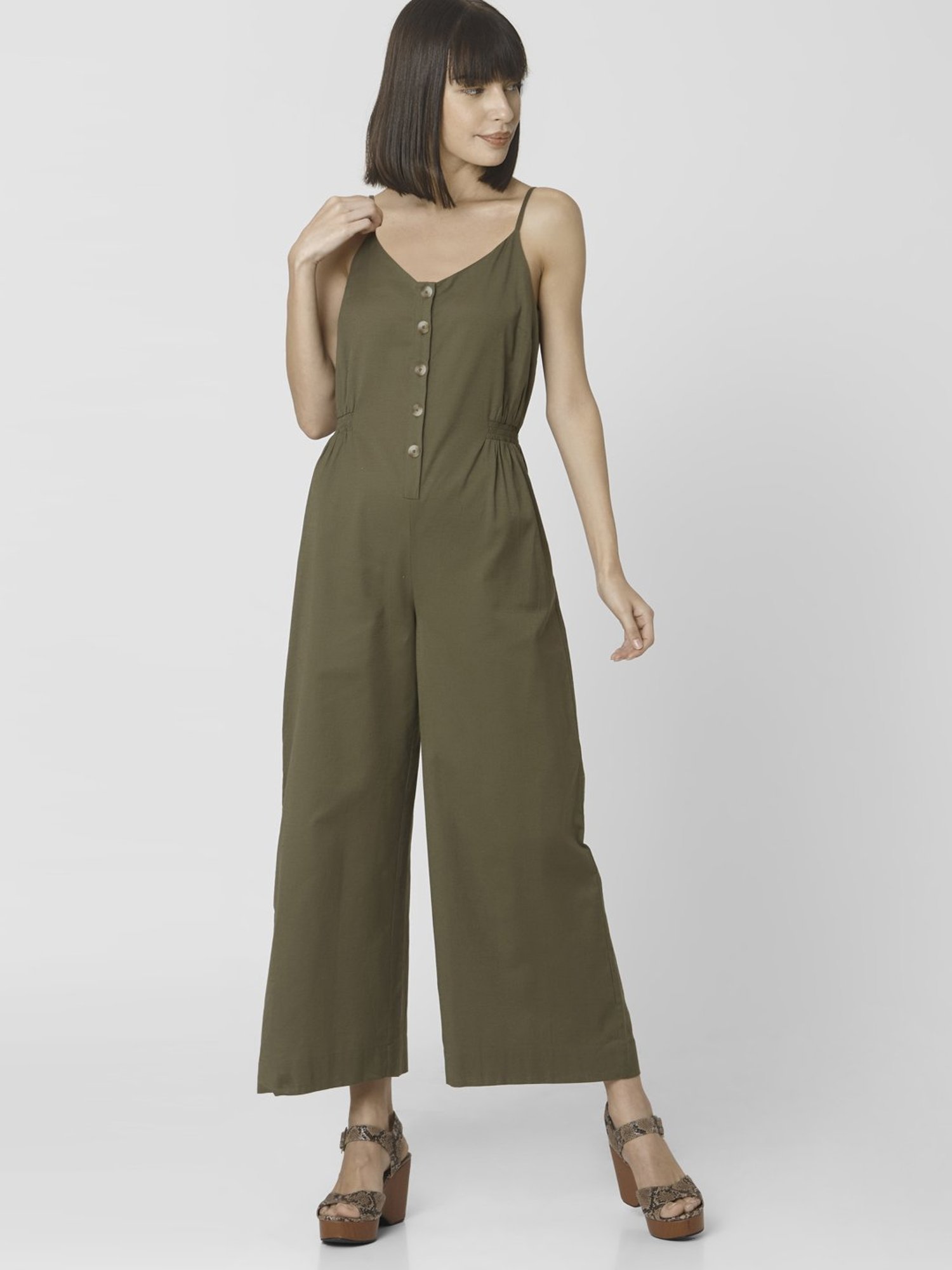Buy Vero Moda Olive Green Cotton Jumpsuit for Women Online @ CLiQ