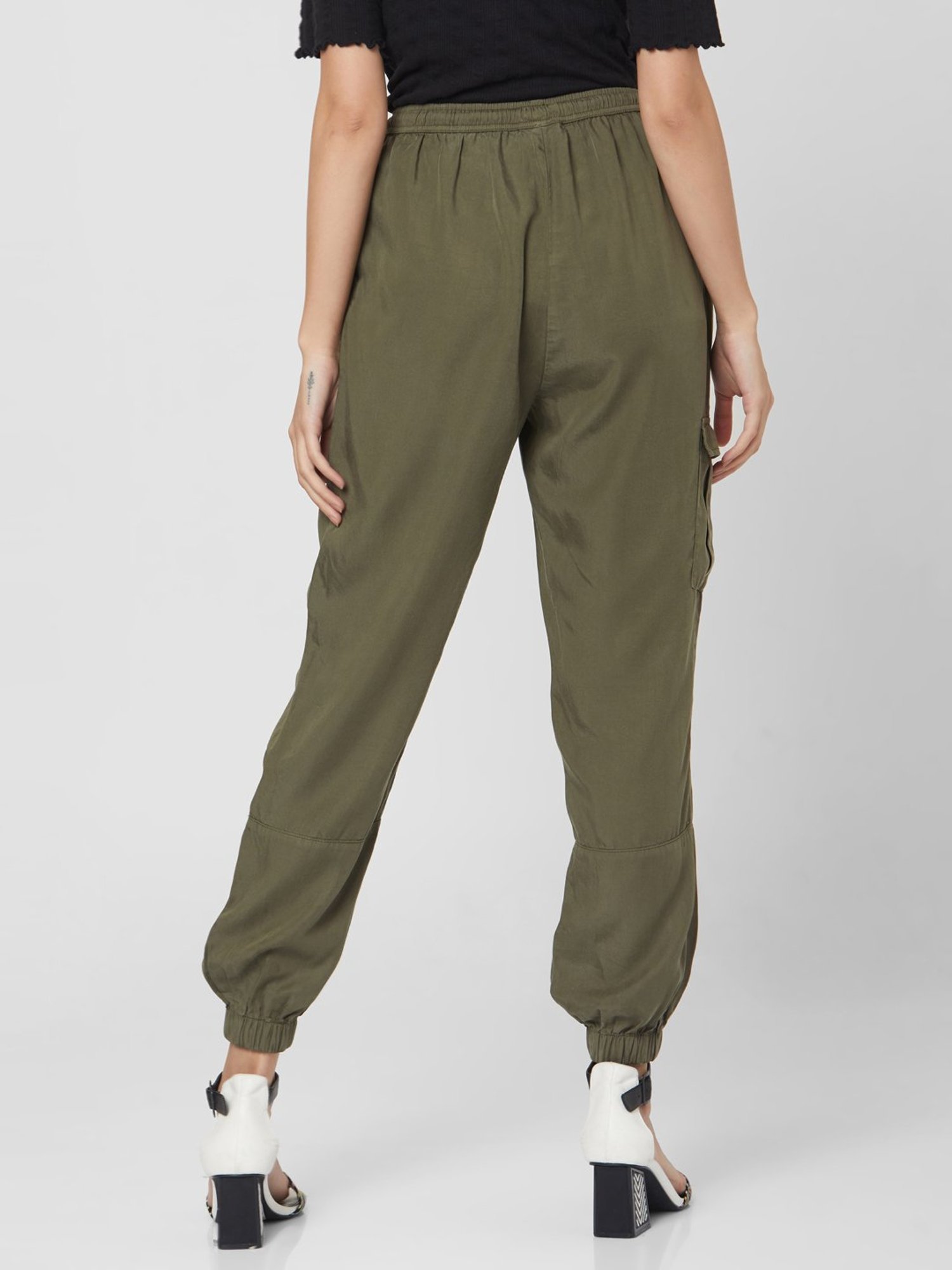 Buy Olive Green Mid Rise Joggers  ONLY  253411602