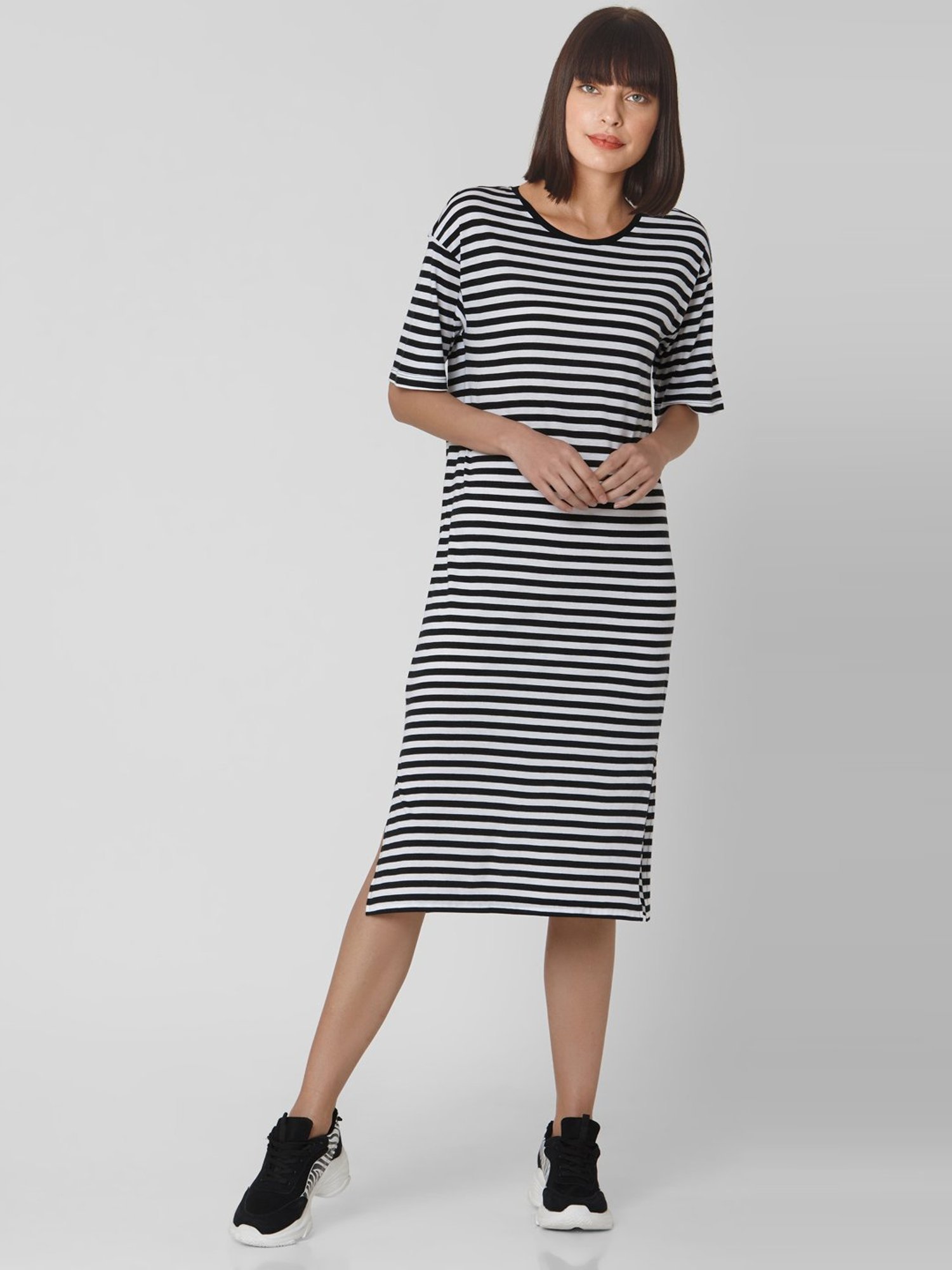 vero moda black and white striped dress