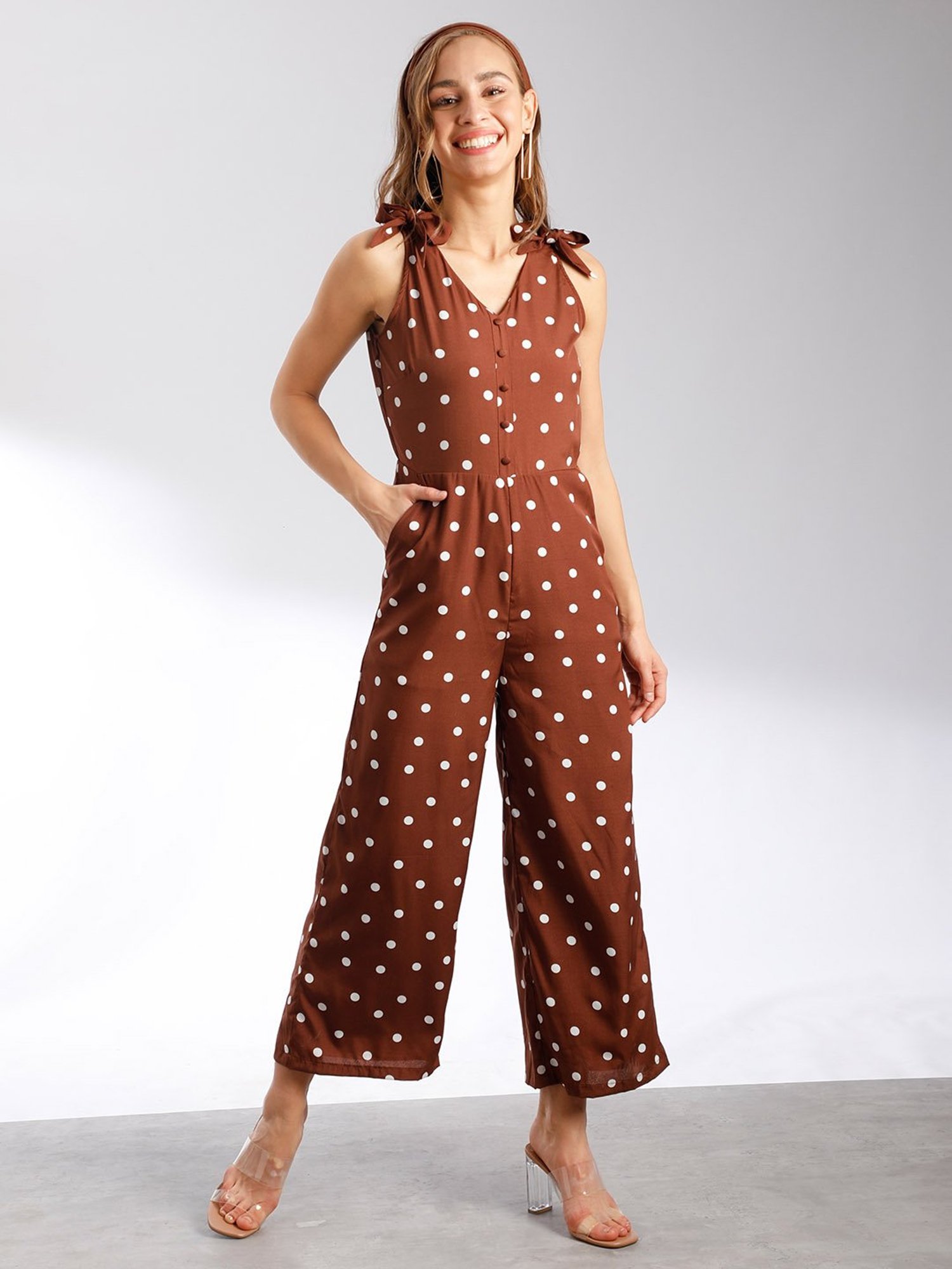 Brown polka cheap dot jumpsuit