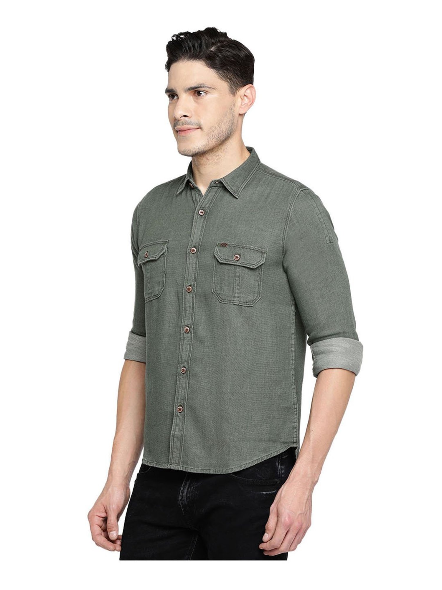 Pepe jeans olive green hot sale shirt