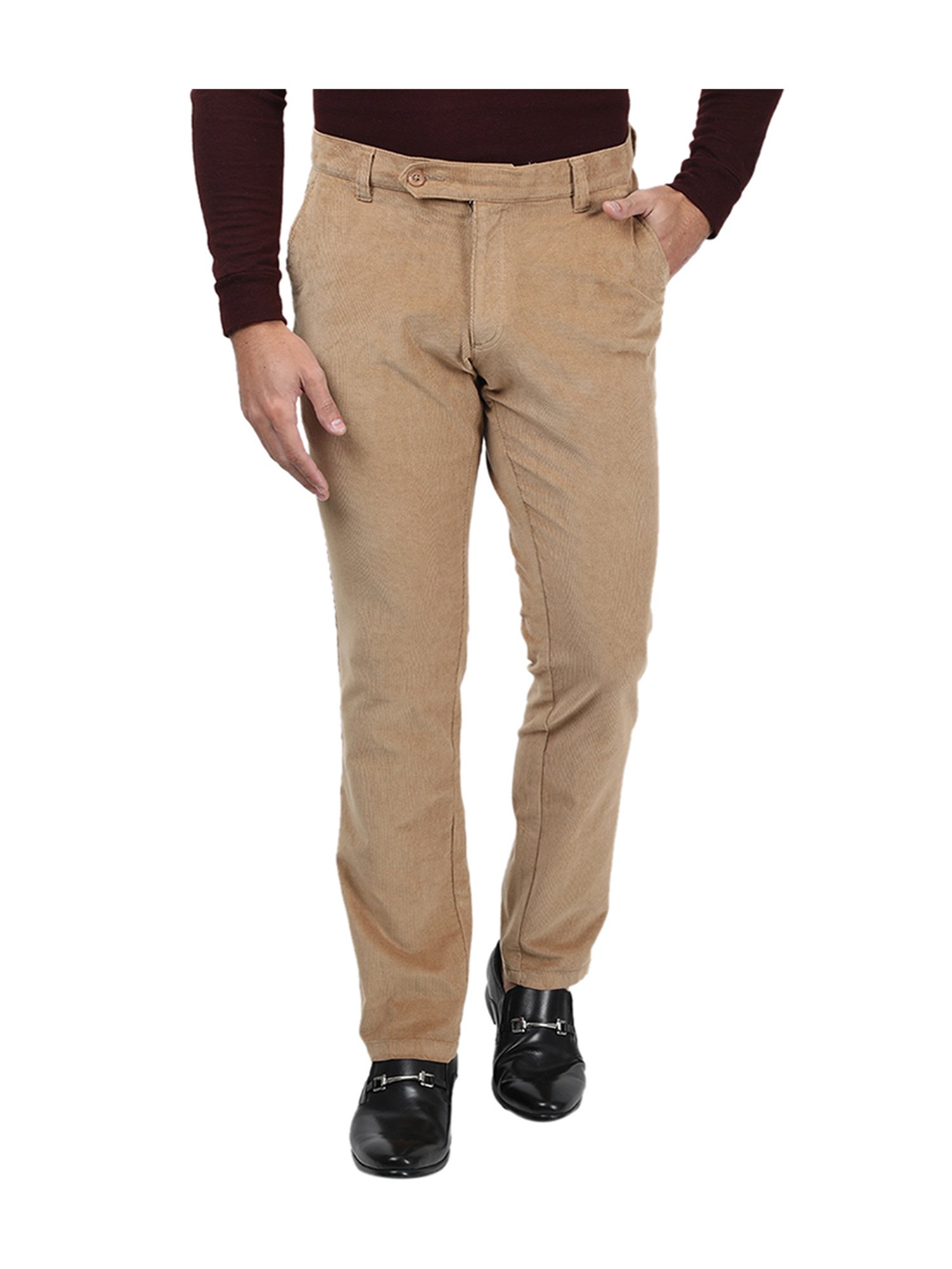 Buy Monte Carlo Brown Solid Mid Rise Regular Fit Trousers for Men Online   Tata CLiQ