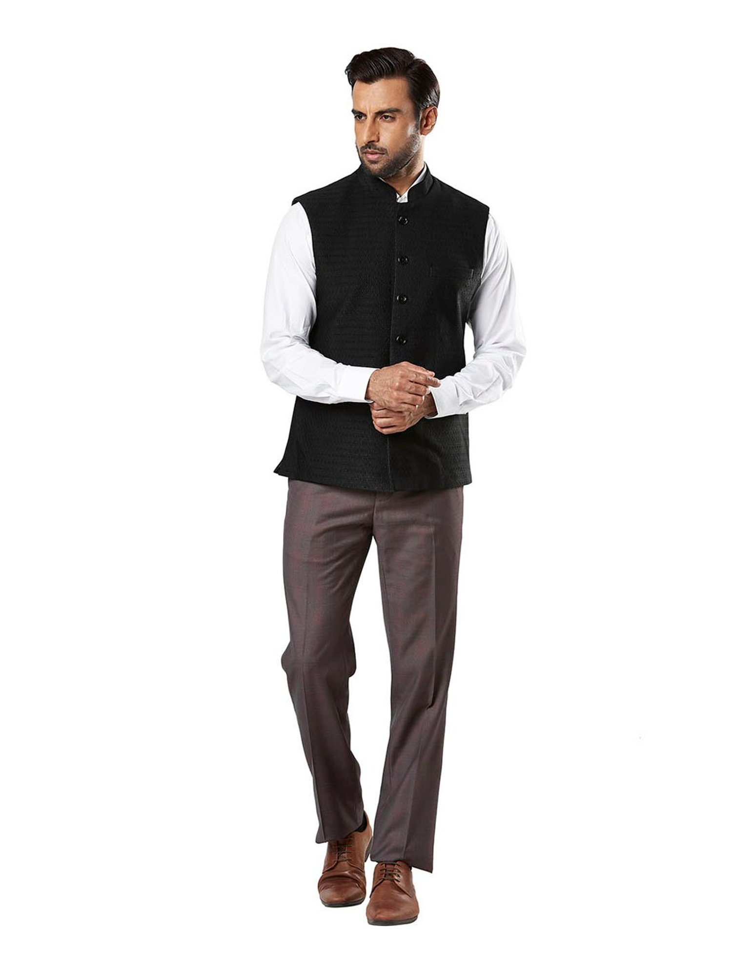 Buy Peter England Orange Solid Nehru Jacket online