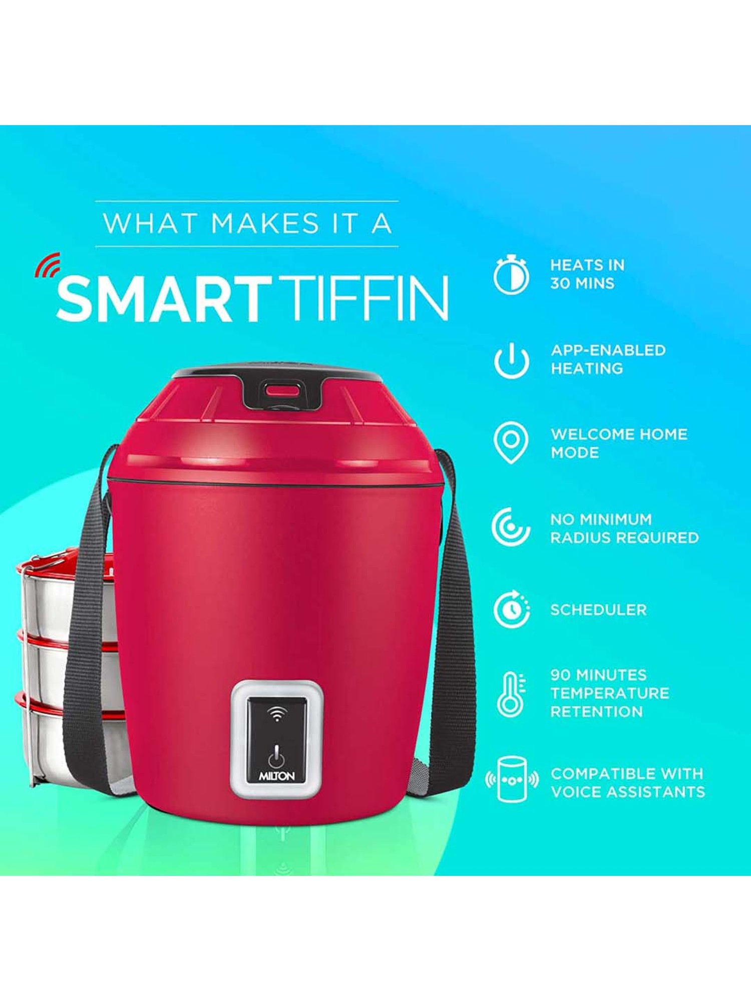 Red Details about   Milton Smart Electric App Enabled Lunchbox Tiffin 