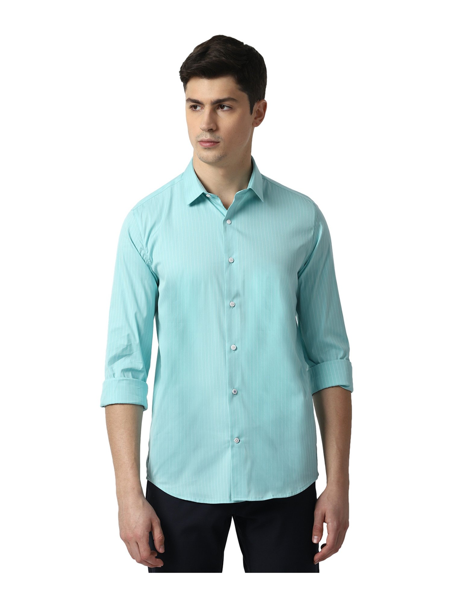 Louis Philippe Formal Shirts : Buy Louis Philippe Turquoise Shirt Online