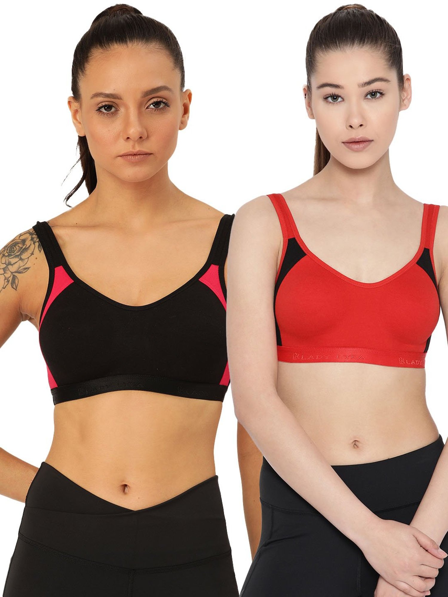 Lady Lyka Multicolor Non Wired Padded Sports Bra (Pack of 2)