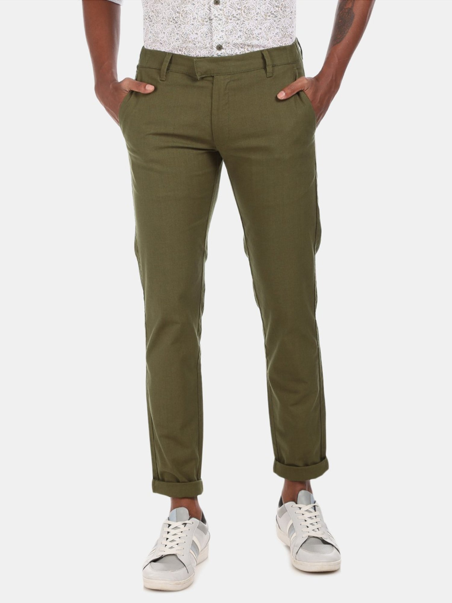 Buy Olive Green Color Cotton Trousers for Women  Regular Fit Cotton   Naariy