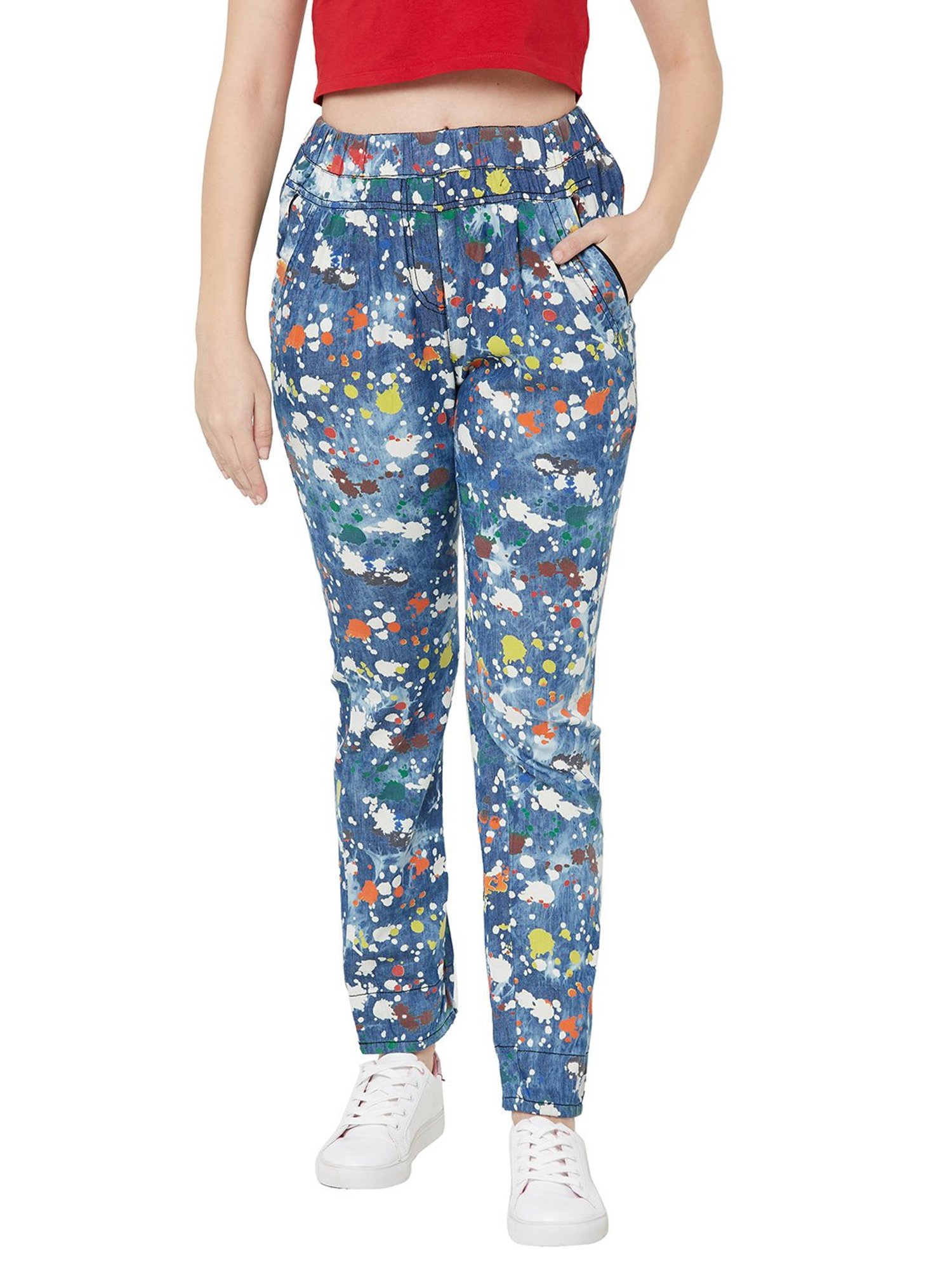 Buy Blue Mid Rise Check Print Trousers for Men