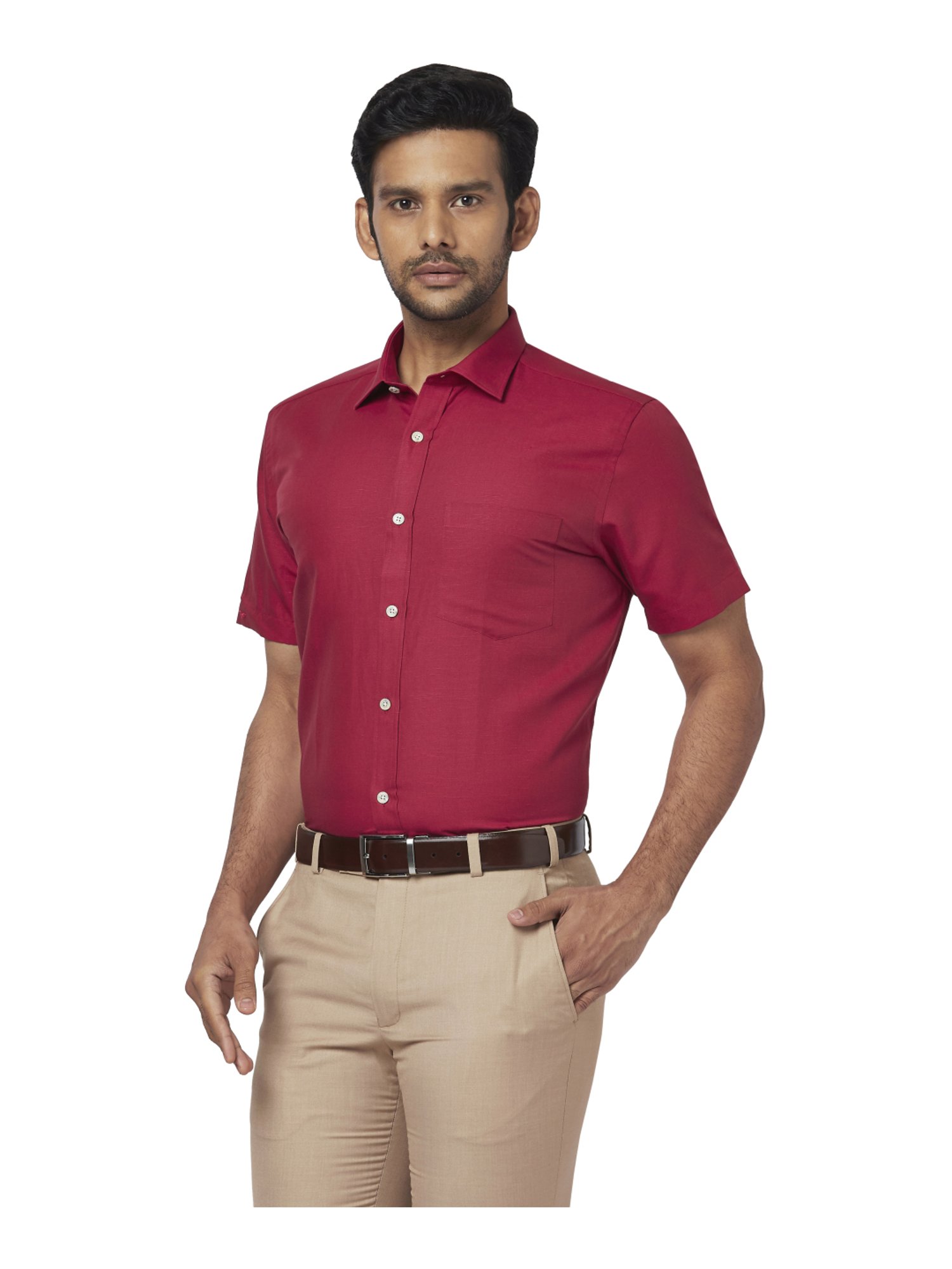 Red Cotton Regular Fit Shirt 